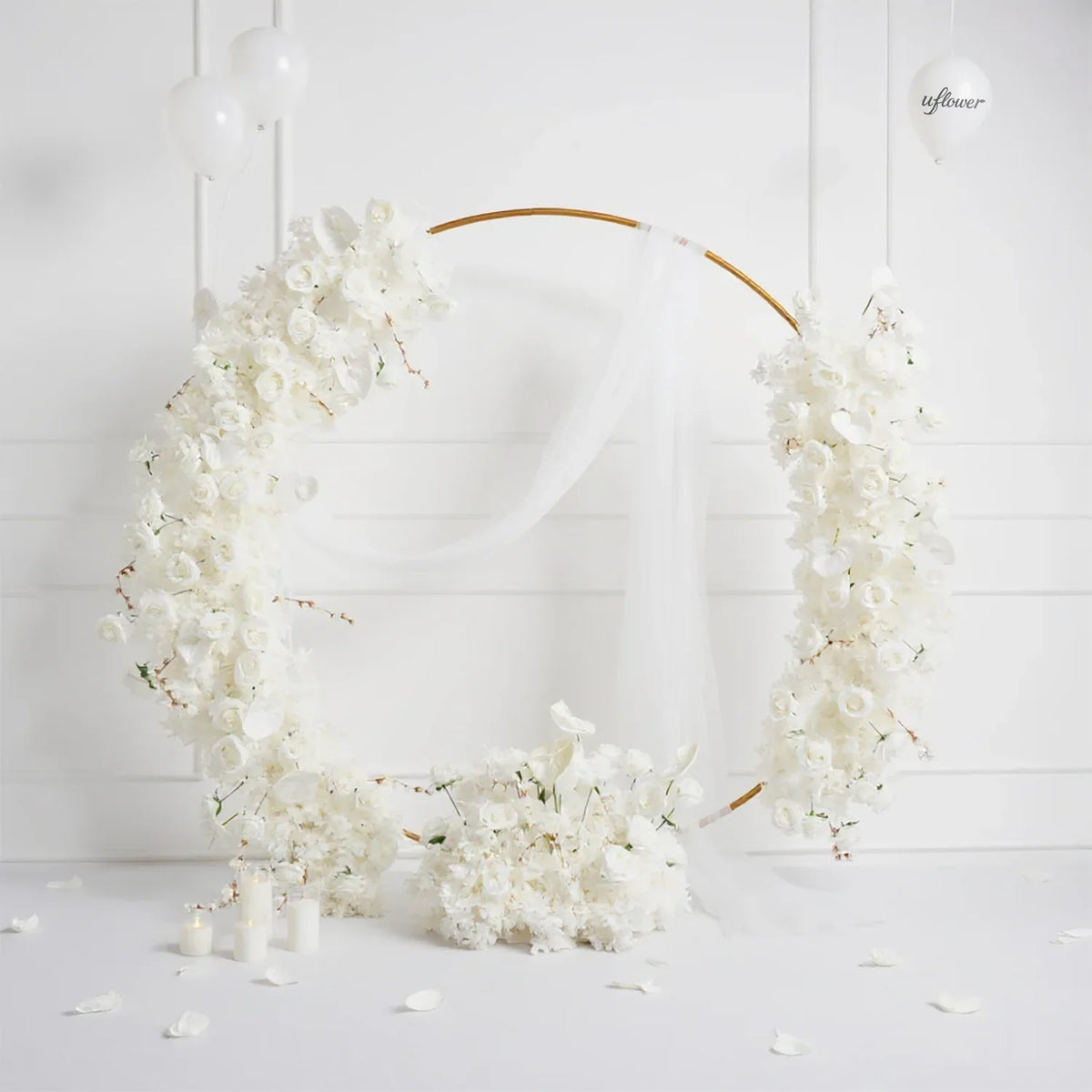Uflower Artificial White Row Rose Cherry Blossom Set SET80005 - Uflower