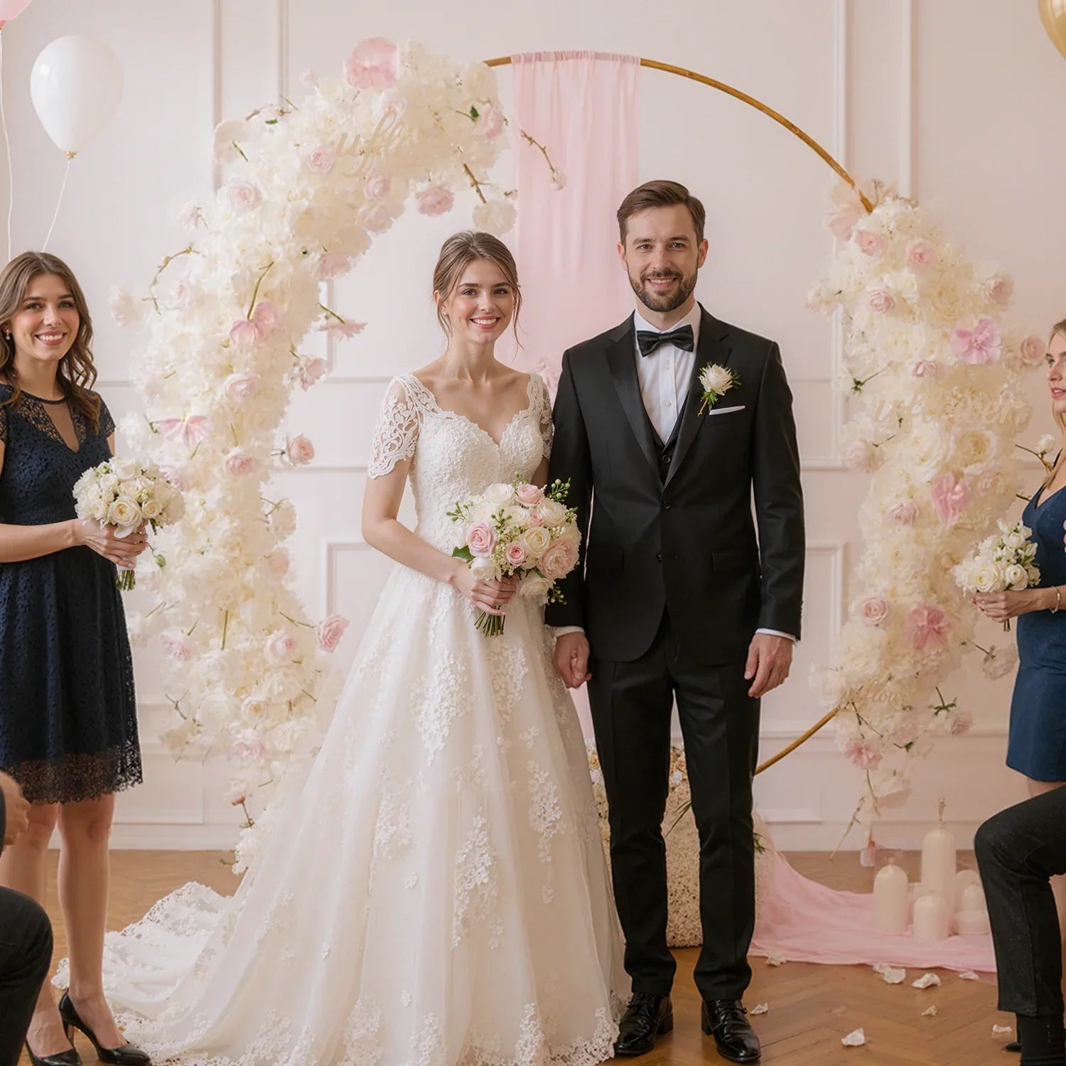 Uflower Artificial White Pink Rose Arch Flowers Set SET80006 - Uflower