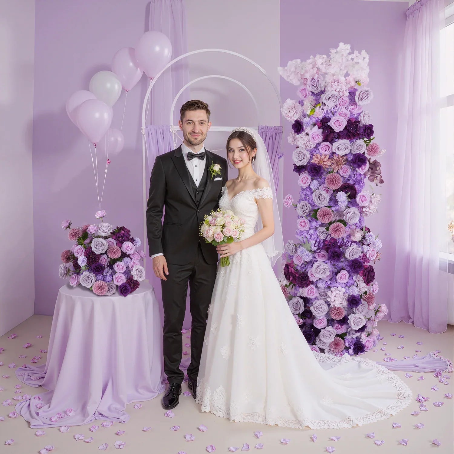 Uflower Artificial Purple Roses Wedding KT Background Board Decor Flower Row SET80007 - Uflower
