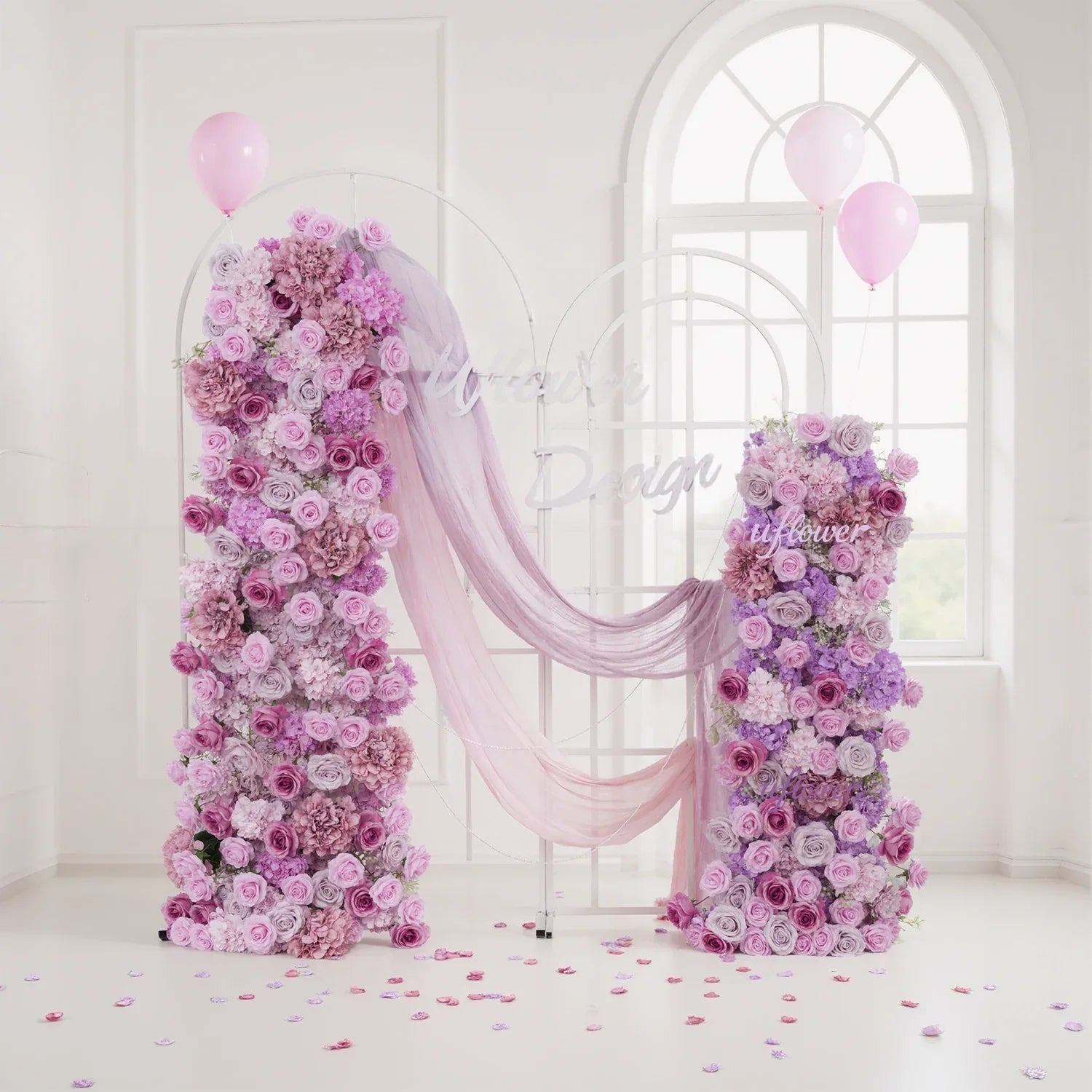 Uflower Artificial Purple Roses Wedding KT Background Decor Flower Row SET80008 - Uflower