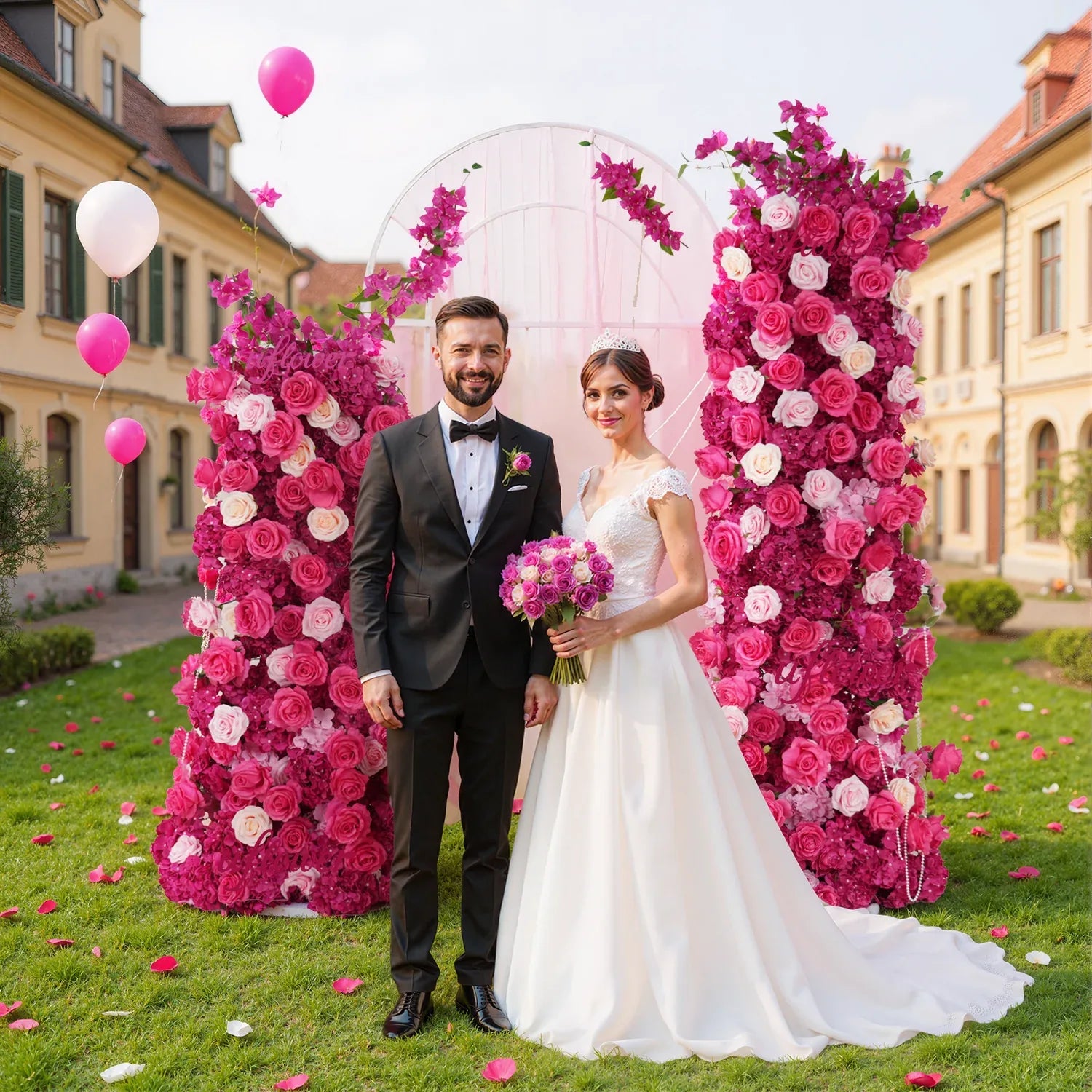 Uflower Luxury Red Rose Hydrangea Wedding KT Background Board Decor Flower Row SET80009 - Uflower