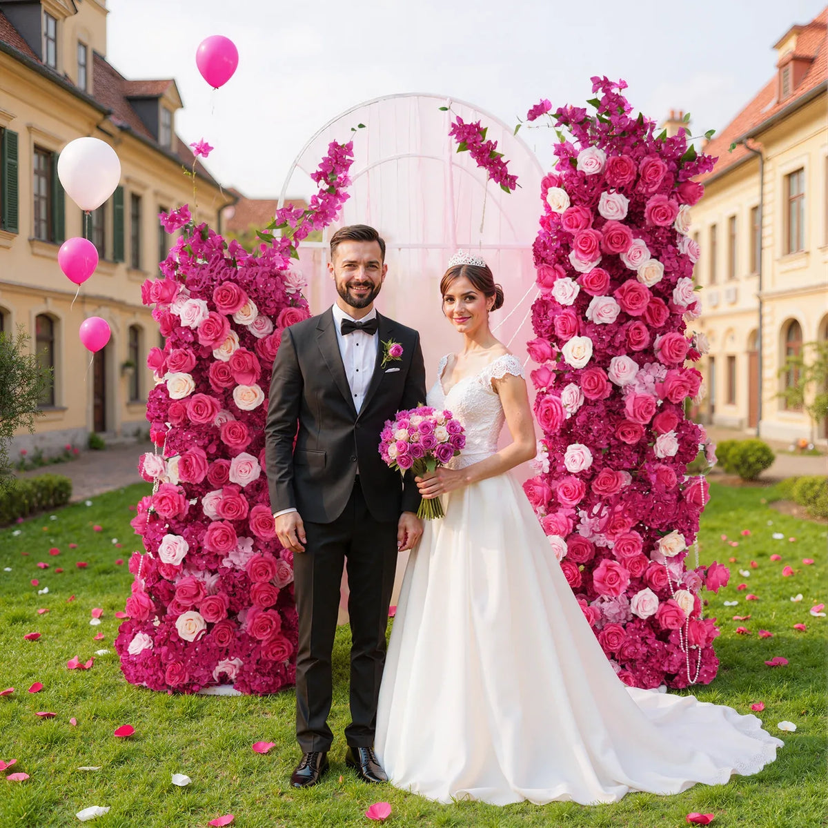 Uflower Luxury Red Rose Hydrangea Wedding KT Background Board Decor Flower Row SET80009 - Uflower
