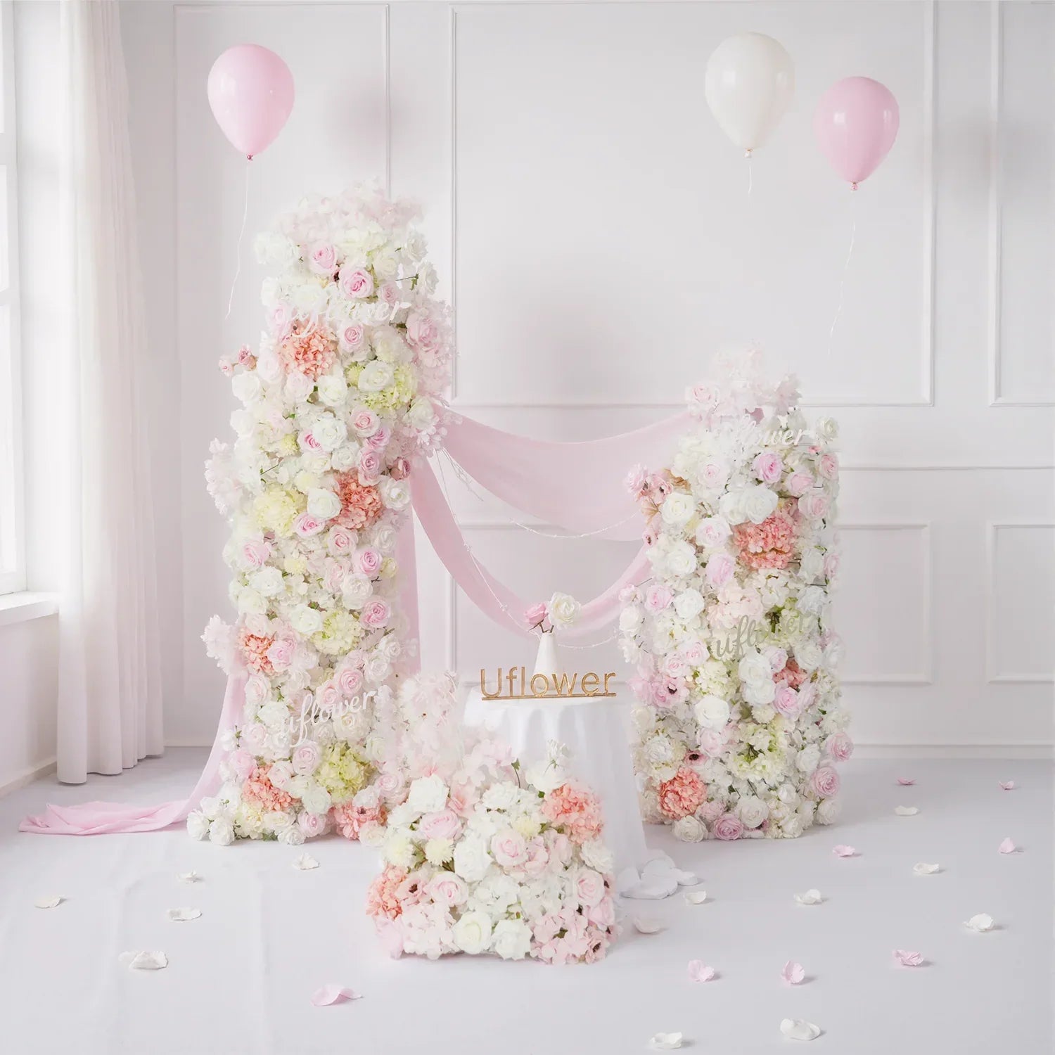 Uflower Artificial Champagne Wedding KT Background Board Decor Flower Row SET80019 - Uflower