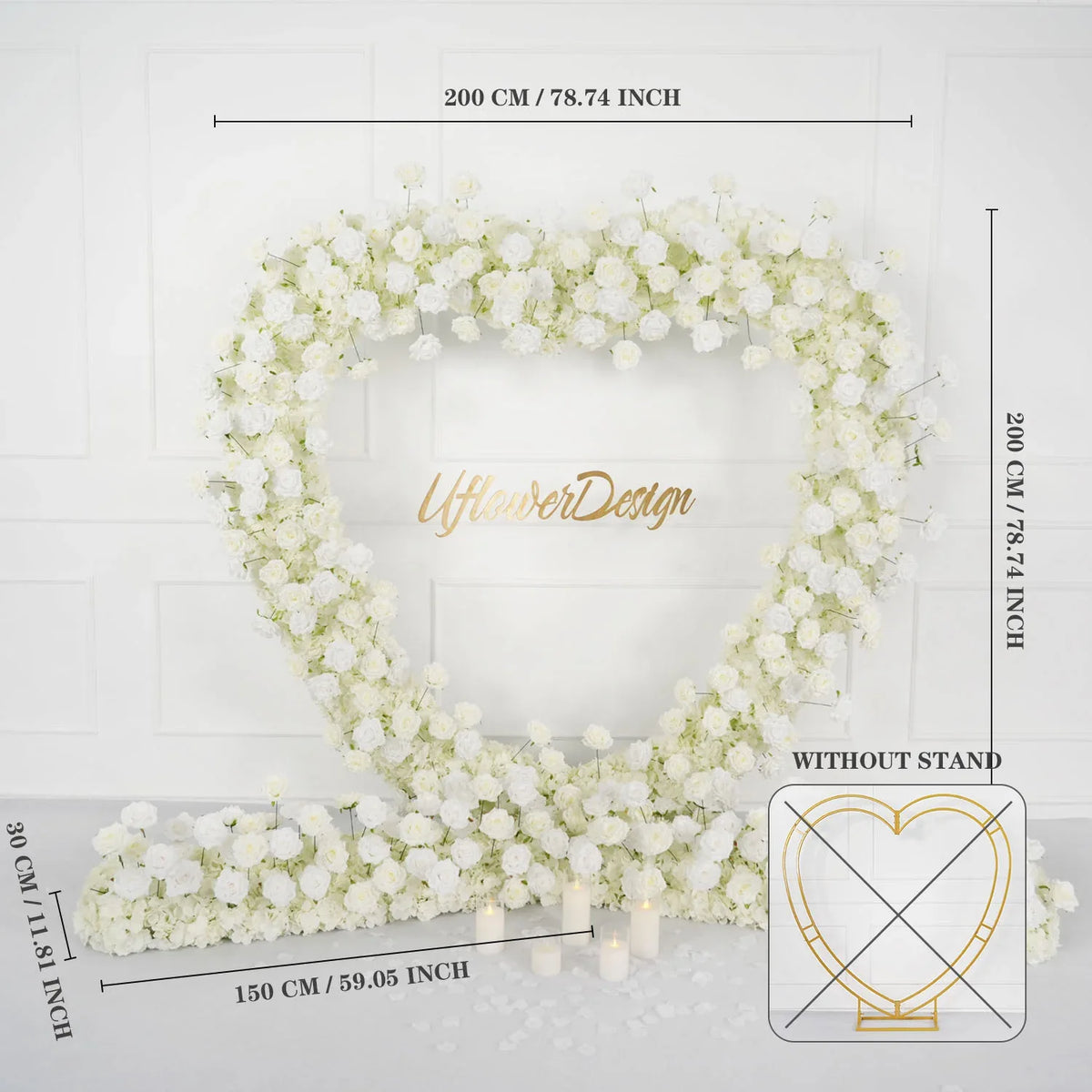 Uflower 2m*2m White Rose Heart-Shaped Arch Wedding Decor SET80011 - Uflower