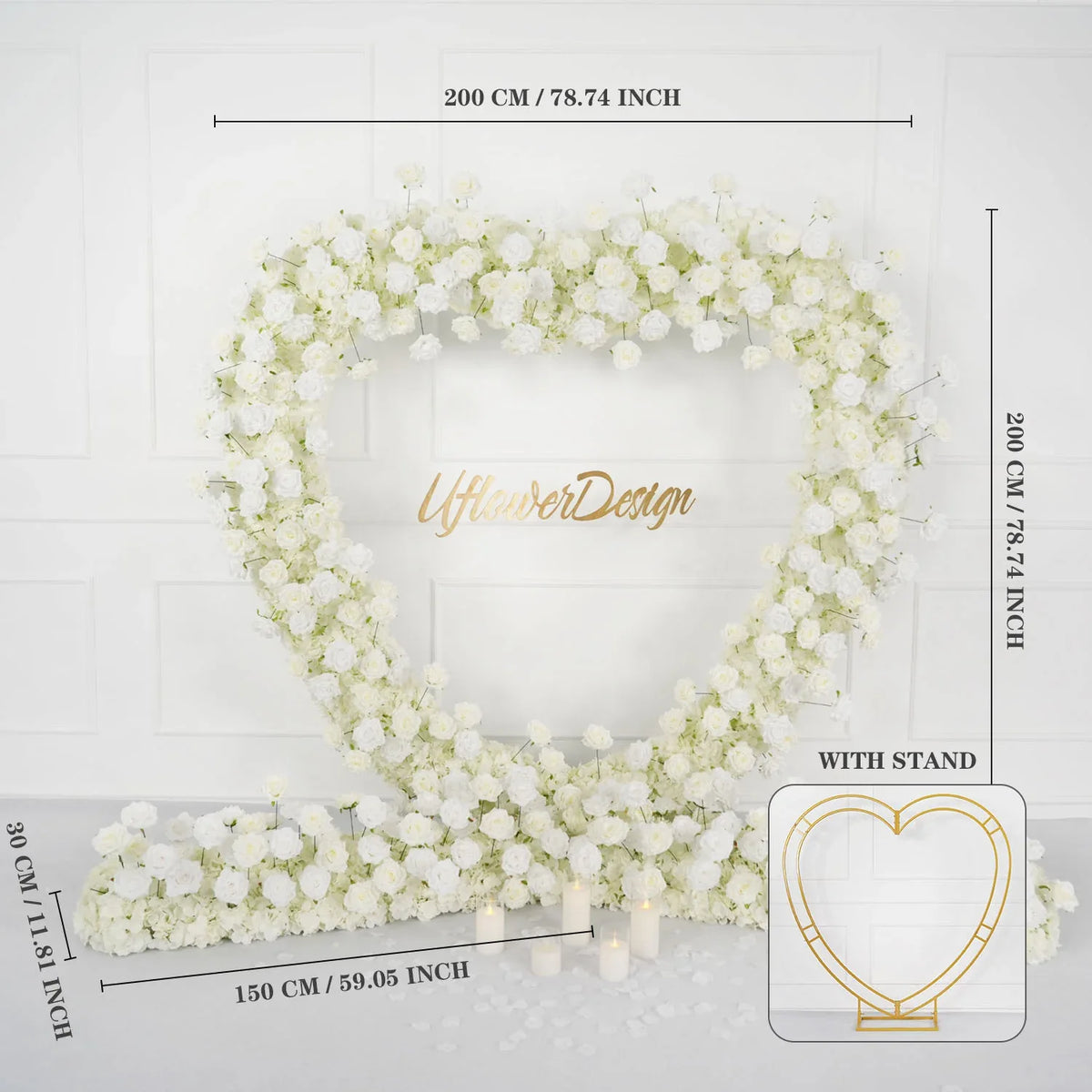 Uflower 2m*2m White Rose Heart-Shaped Arch Wedding Decor SET80011 - Uflower