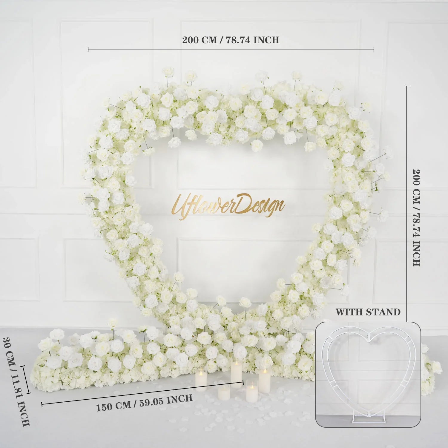 Uflower 2m*2m White Rose Heart-Shaped Arch Wedding Decor SET80011 - Uflower