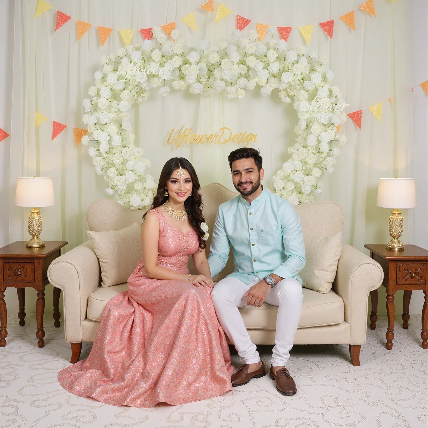 Uflower Artificial White Rose Heart Arch Wedding Decor SET80015 - Uflower