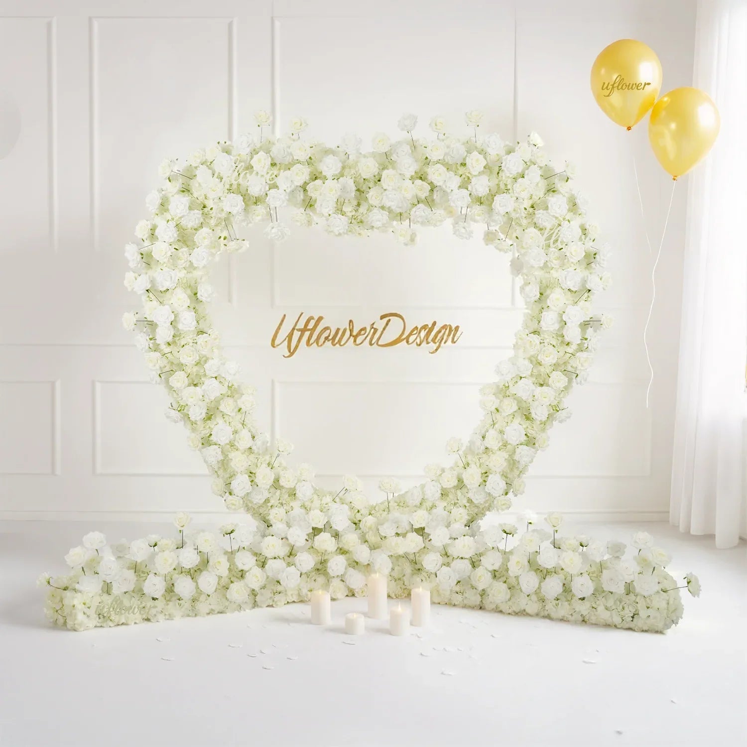 Uflower Artificial White Rose Heart Arch Wedding Decor SET80015 - Uflower