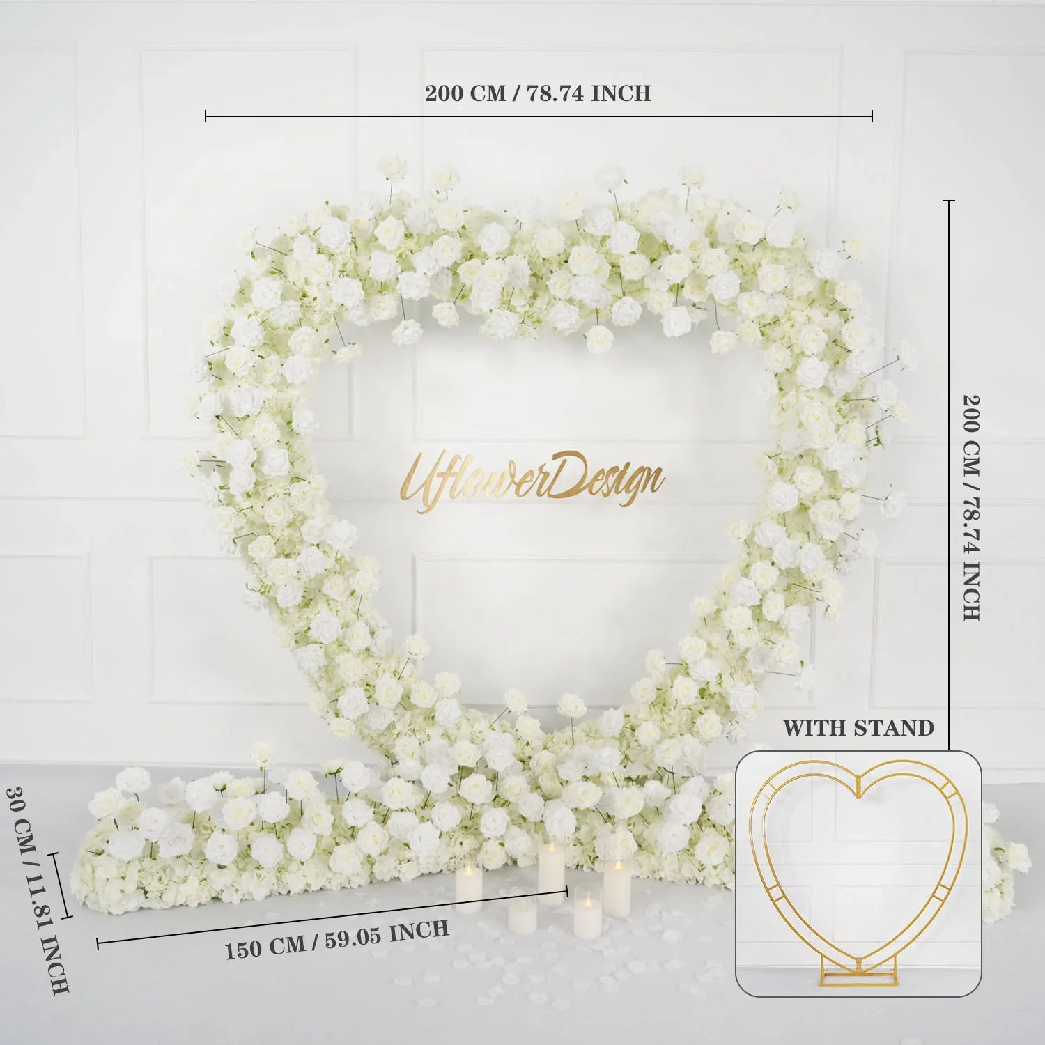 Uflower Artificial White Rose Heart Arch Wedding Decor SET80015 - Uflower