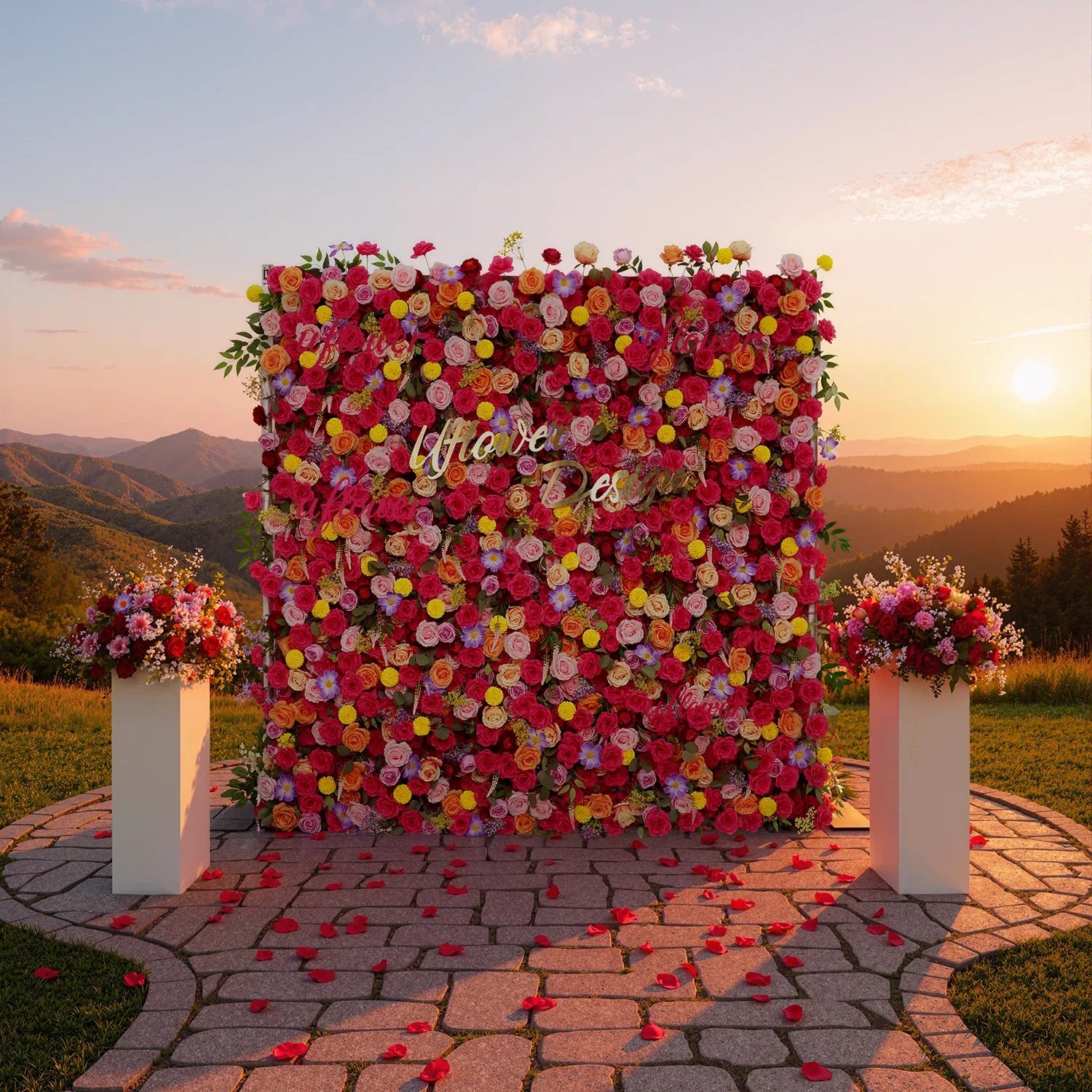 Uflower Artificial Colored Flower Wall Wedding Backdrop Deco Birthday Party SET80025-01 - Uflower
