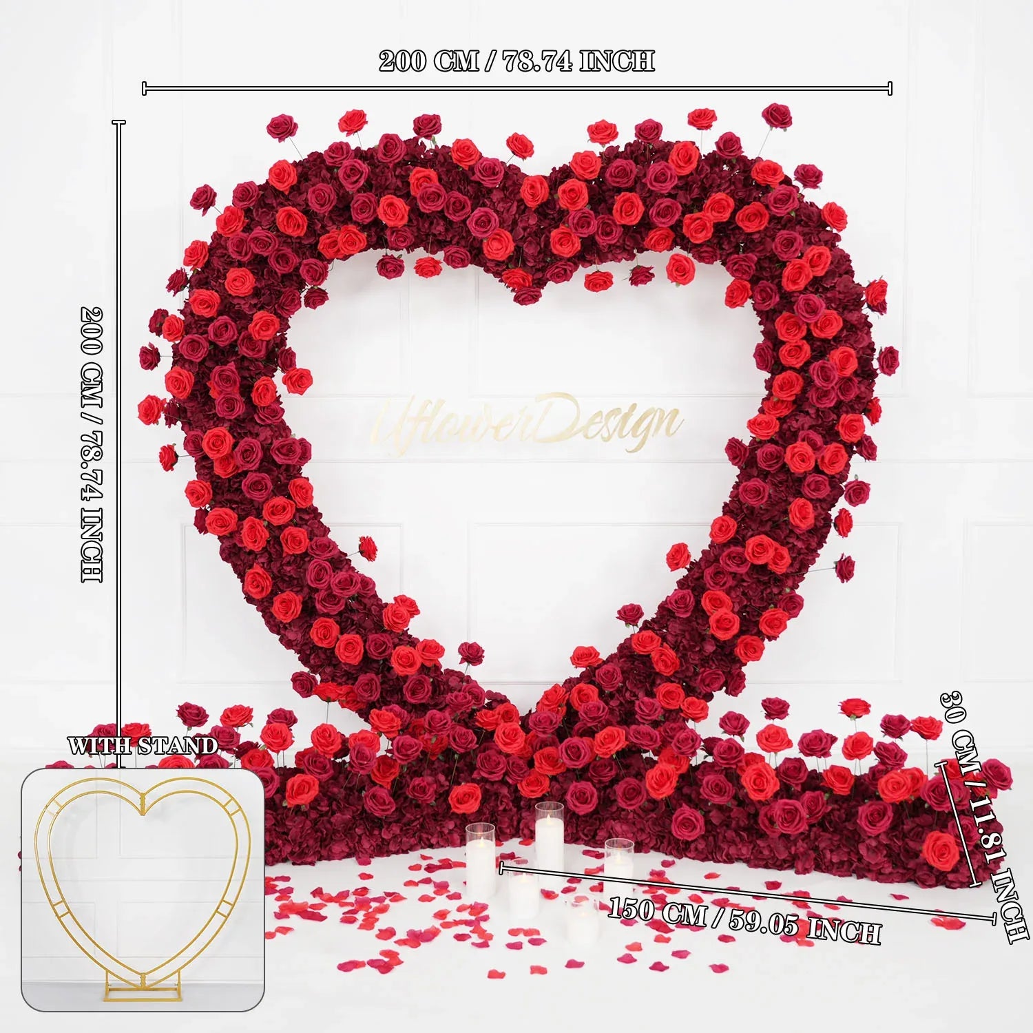 Uflower 2m*2m Red Rose Heart Arch Wedding Decor SET80032-01 - Uflower