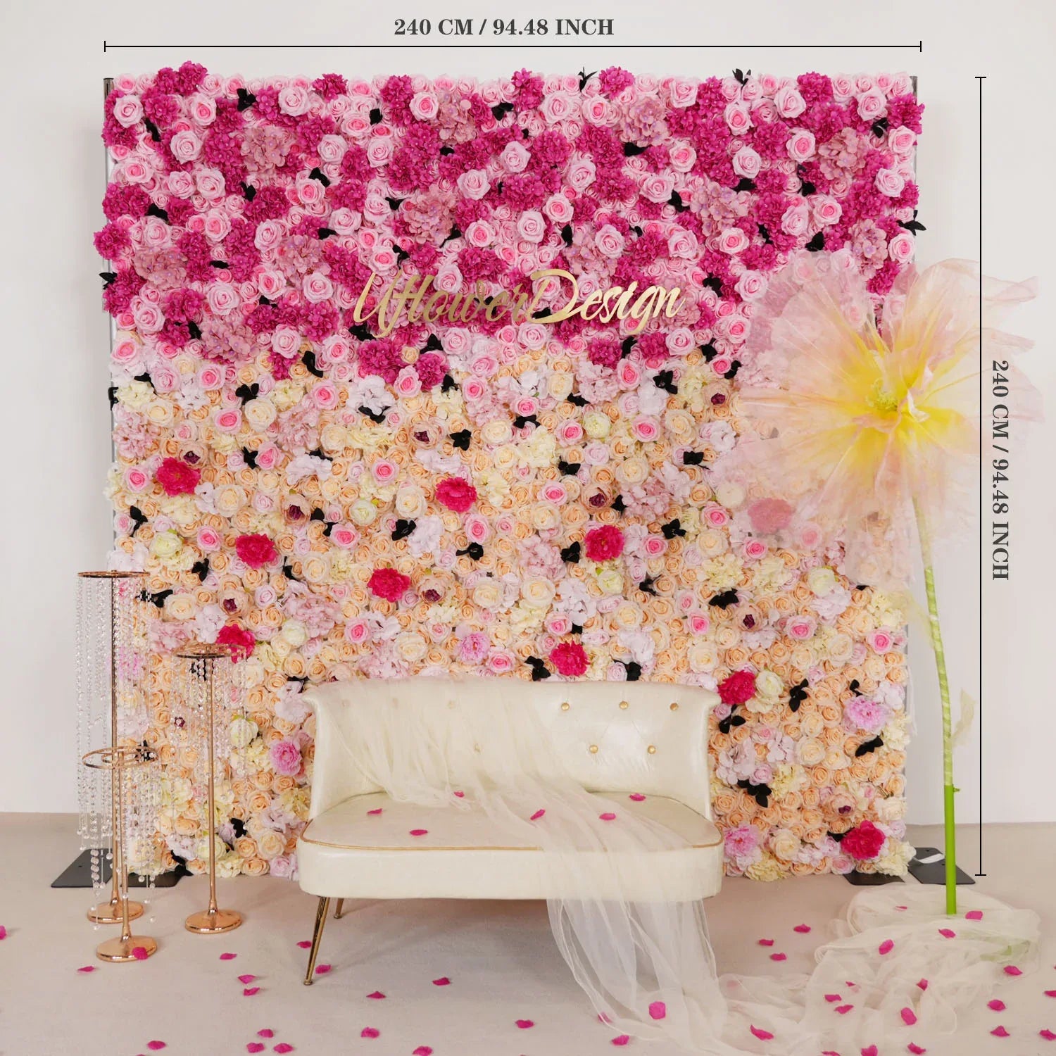 Uflower Rose Pink Gradient Flower Wall SET80046 - Uflower