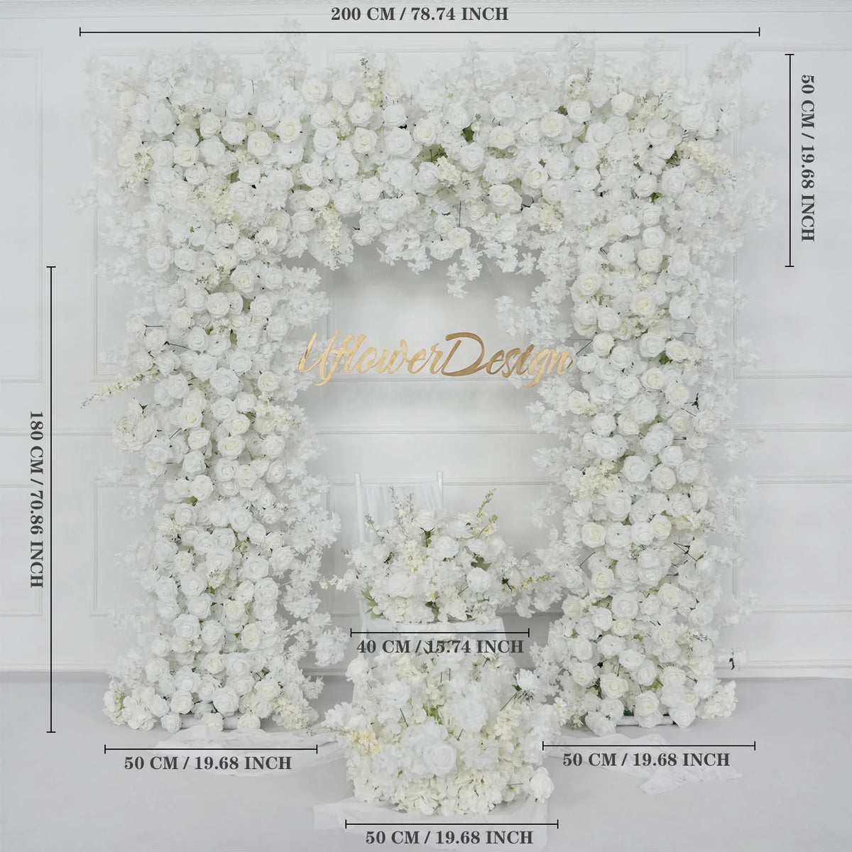 Uflower Artificial White Rose Flower Arrangement Wedding Backdrop Decor Props SET80052-01 - Uflower