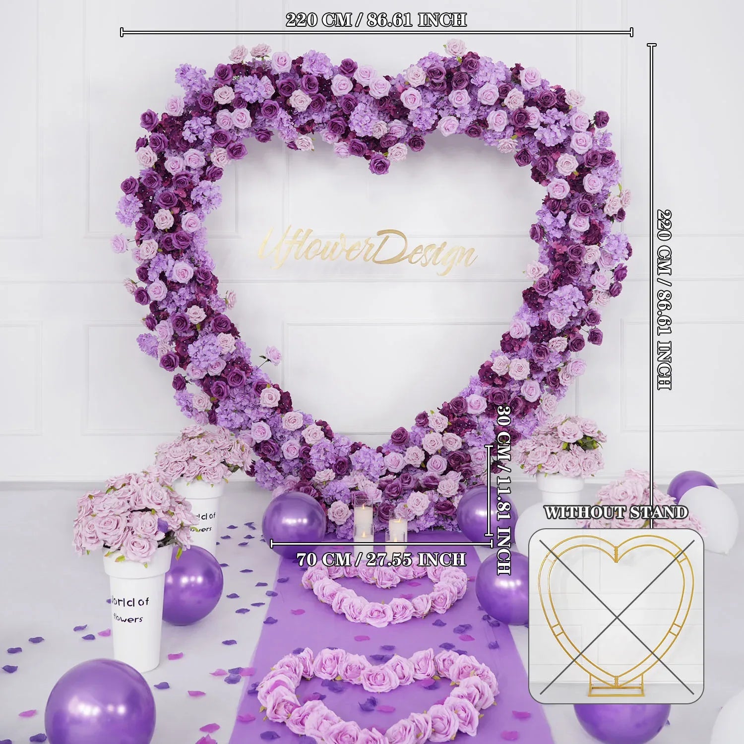 Artificial Purple Rose Heart Arch Wedding Decor SET80065 - Uflower