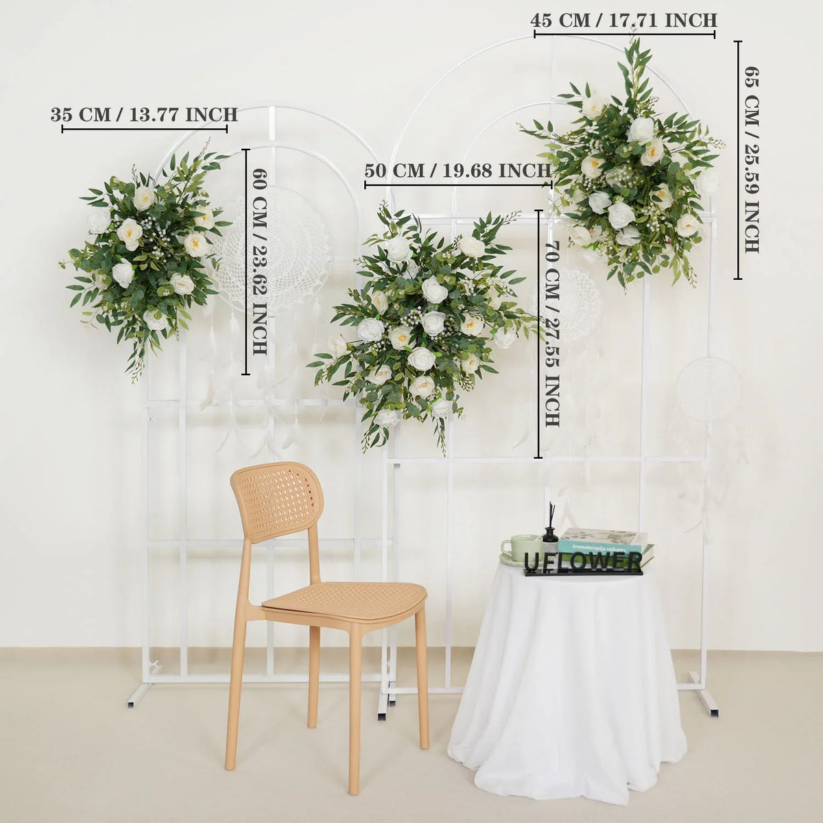 Uflower Artificial White Green Wedding KT Backdrop Flower Row Decor SET80066 - Uflower