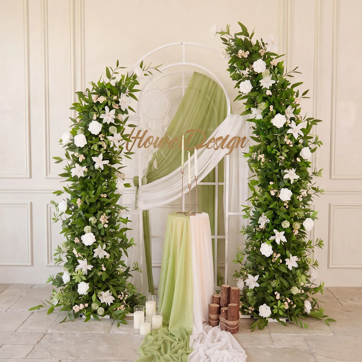 Uflower Blanc Vert Arrangement Floral Arche de Corne Accessoires de Toile de Fond de Mariage	SET80098-01