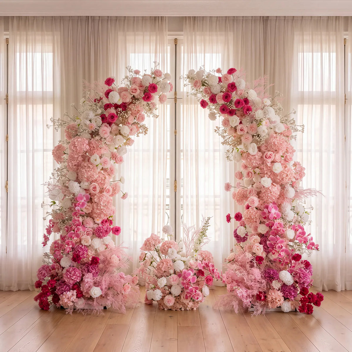 Uflower Pink White Horn Arch Floral Arrangement Wedding Backdrop Props SET80103