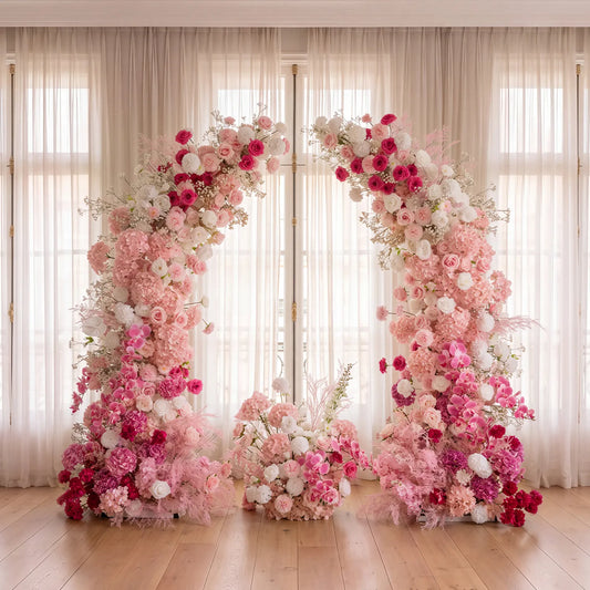 Uflower Pink White Horn Arch Floral Arrangement Wedding Backdrop Props SET80103