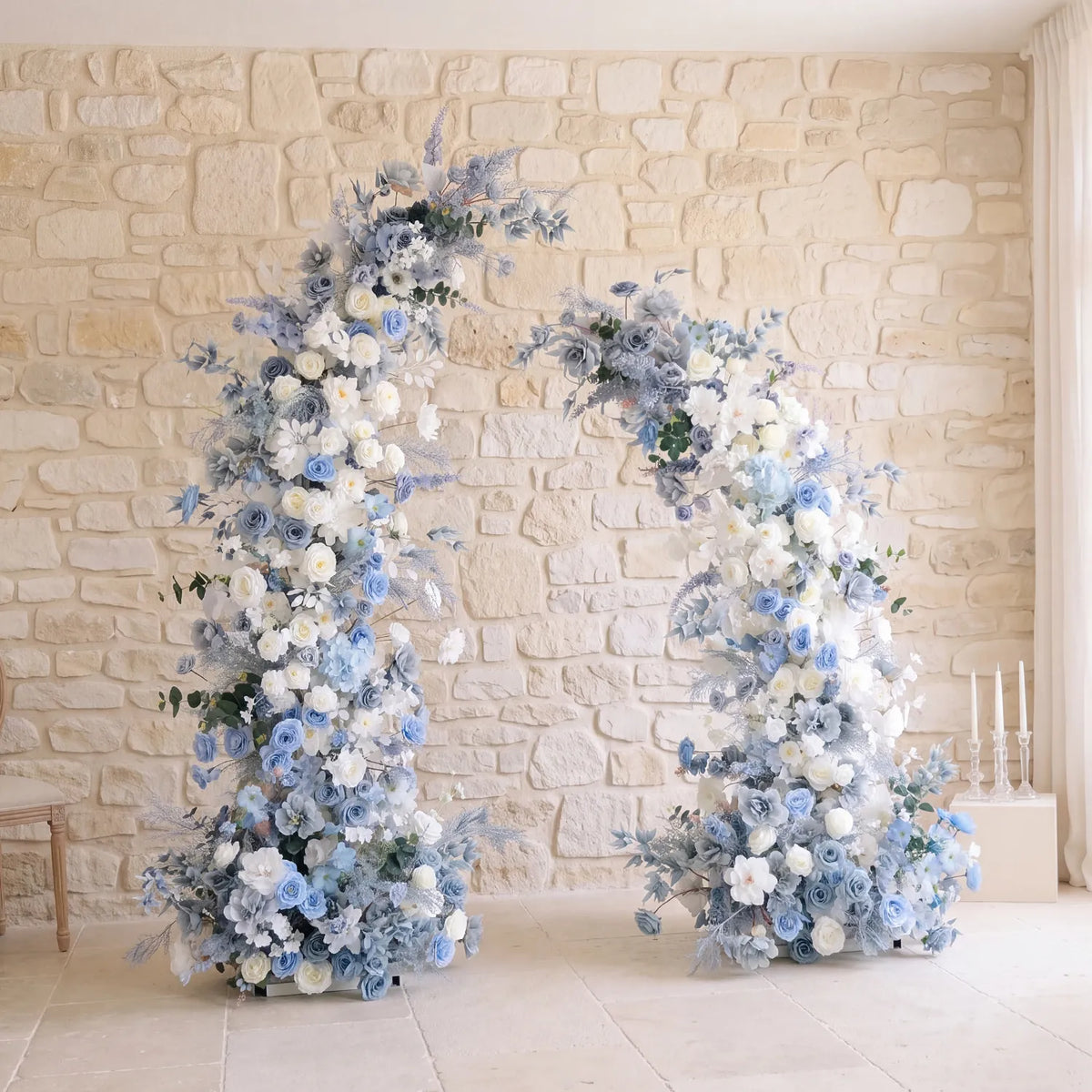 Uflower Blue Floral Arrangement Horn Arch Wedding Backdrop Props SET80135