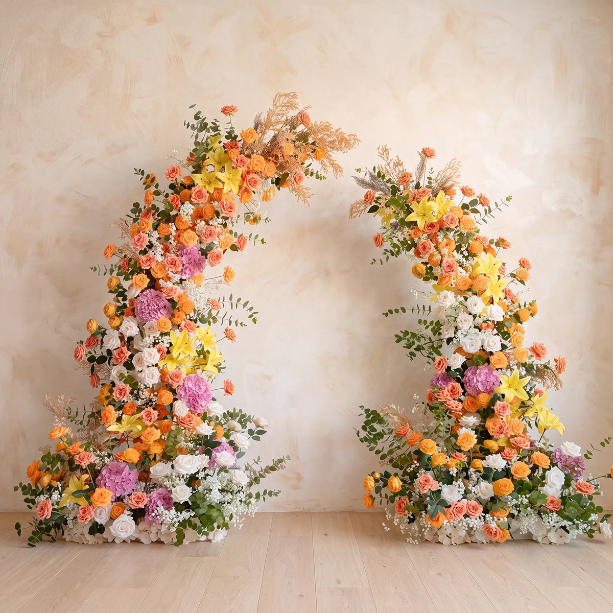 Uflower Orange Horn Arch Floral Arrangement Wedding Backdrop Props SET80139