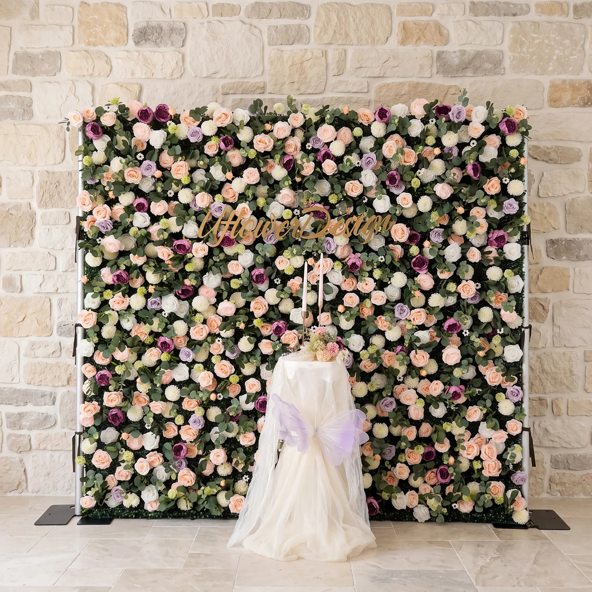 Uflower Fond Mural de Fleurs Mauves et Jaunes Décoration de Fête de Mariage SET80161