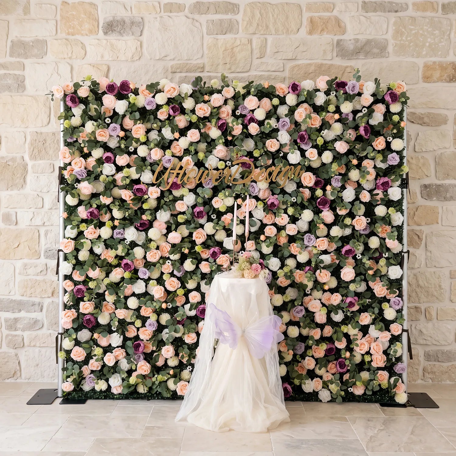 Uflower Fond Mural de Fleurs Mauves et Jaunes Décoration de Fête de Mariage SET80161