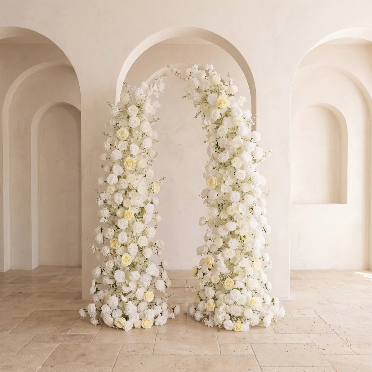 Uflower White Rose Horn Arch Floral Arrangement Wedding Backdrop Decor SET80162