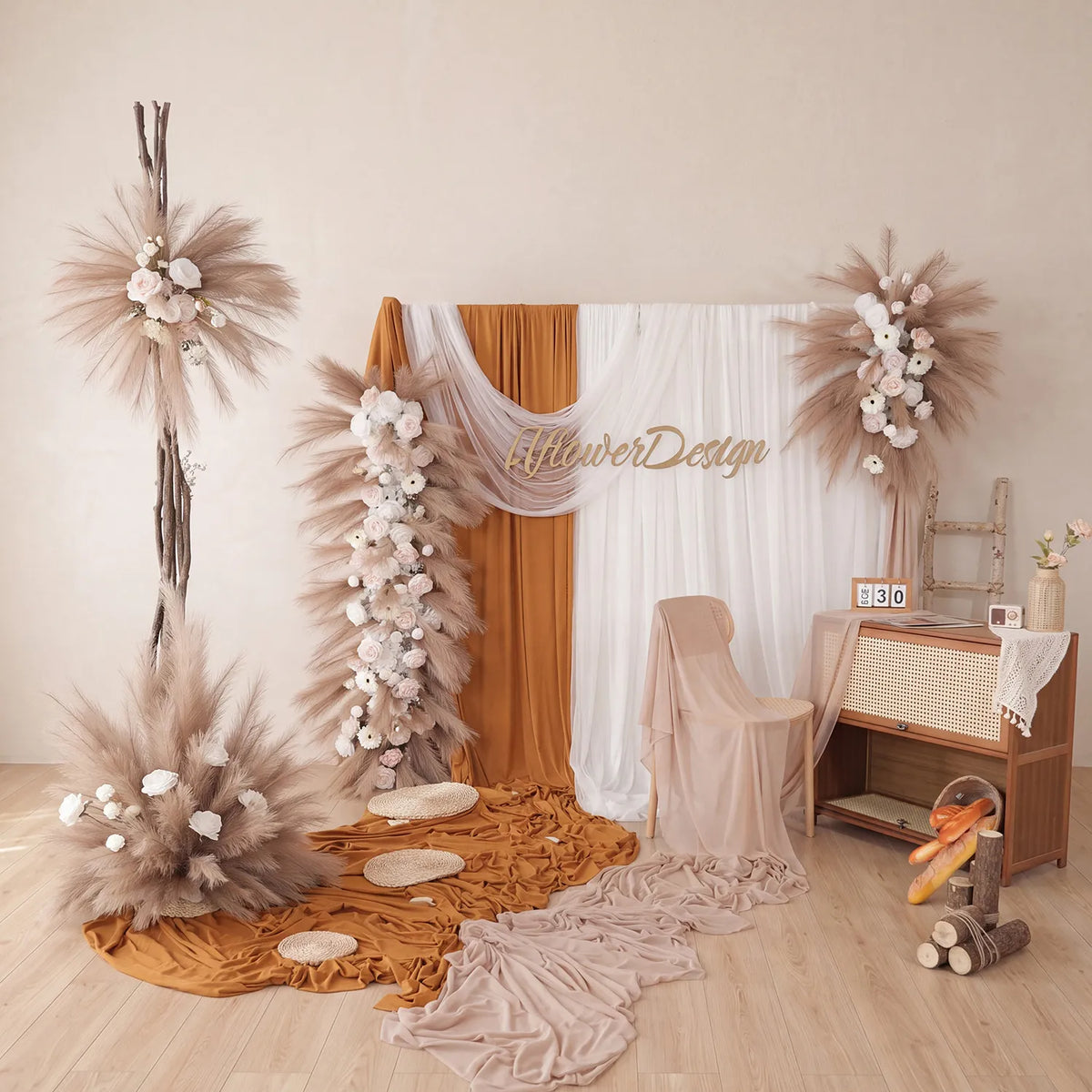 Uflower Pampas Grass Rose Wedding Floral Arrangement KT Backdrop Decor SET80163