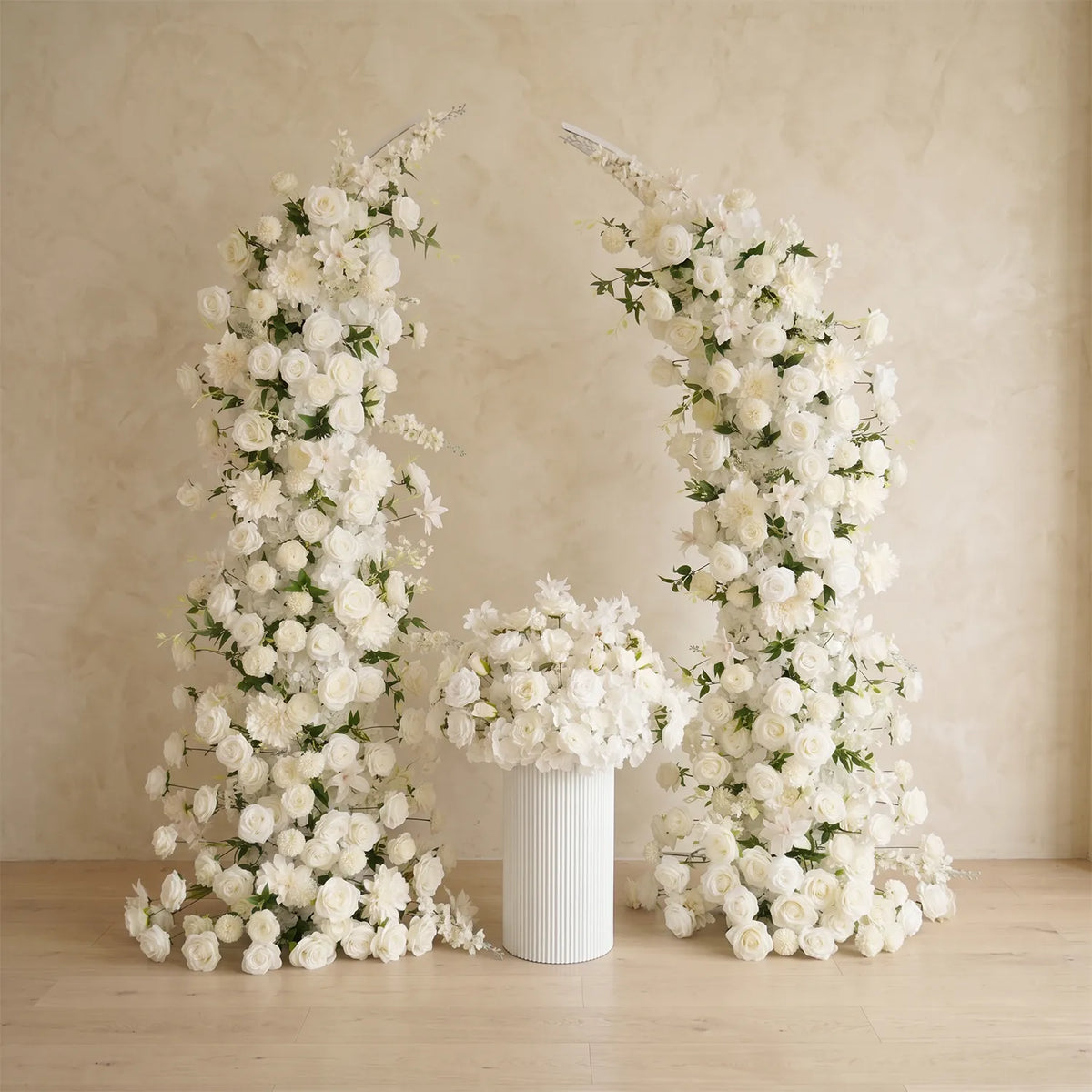 Uflower White Dahlia Floral Horn Arch Wedding Party Backdrop Decor SET80165-01