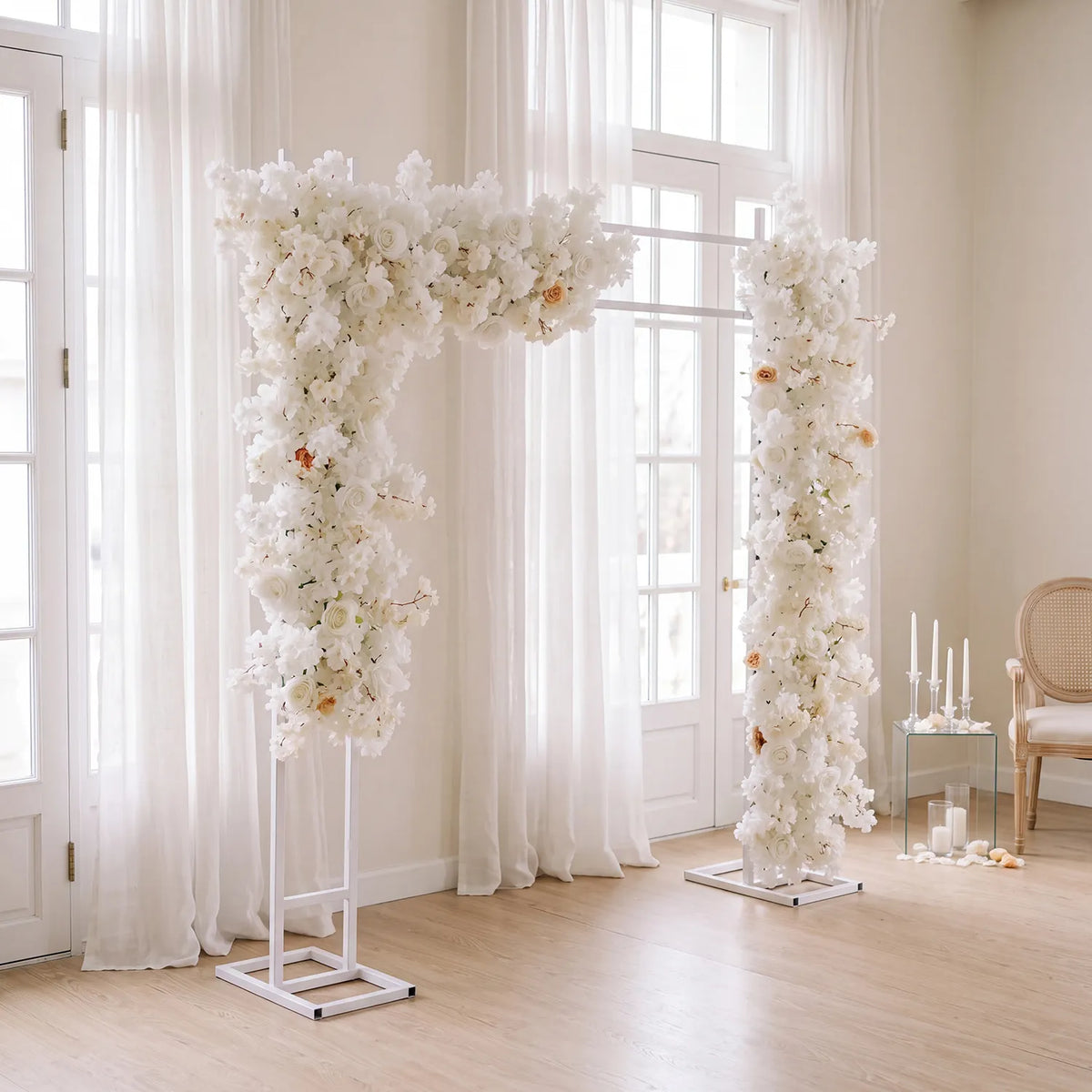 Uflower White Cherry Blossom Flower Row Wedding KT Backdrop Decor SET80166