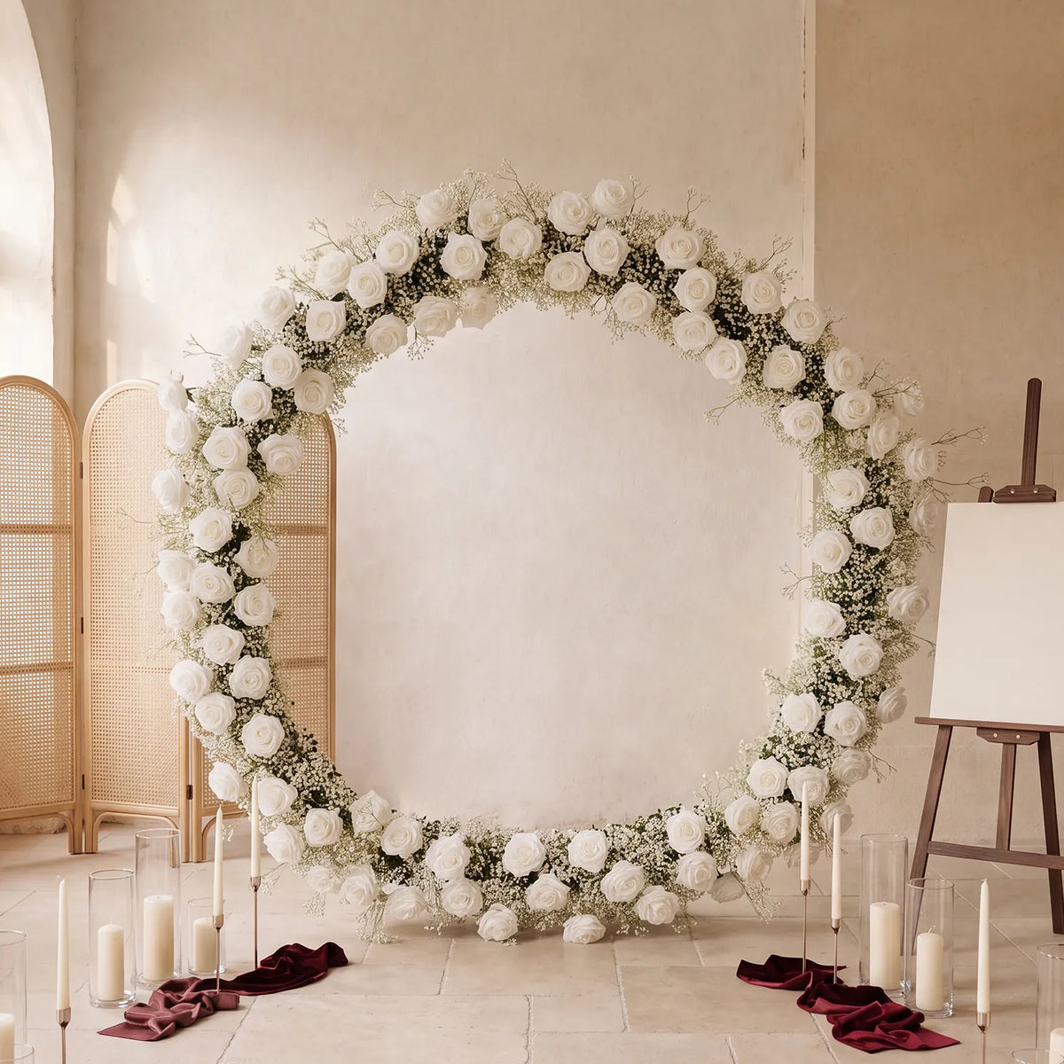 Uflower Baby's Breath Flower Arrangement Table Runner Round Arch SET80167