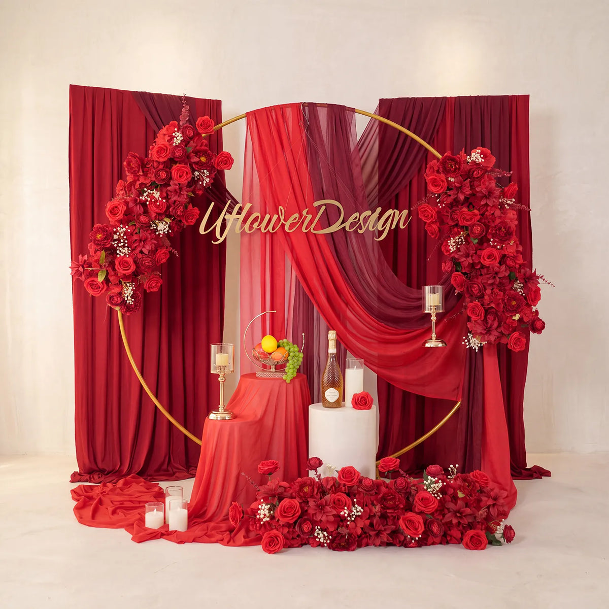 Uflower Artificial Red Wedding KT Backdrop Flower Row Decor SET80171