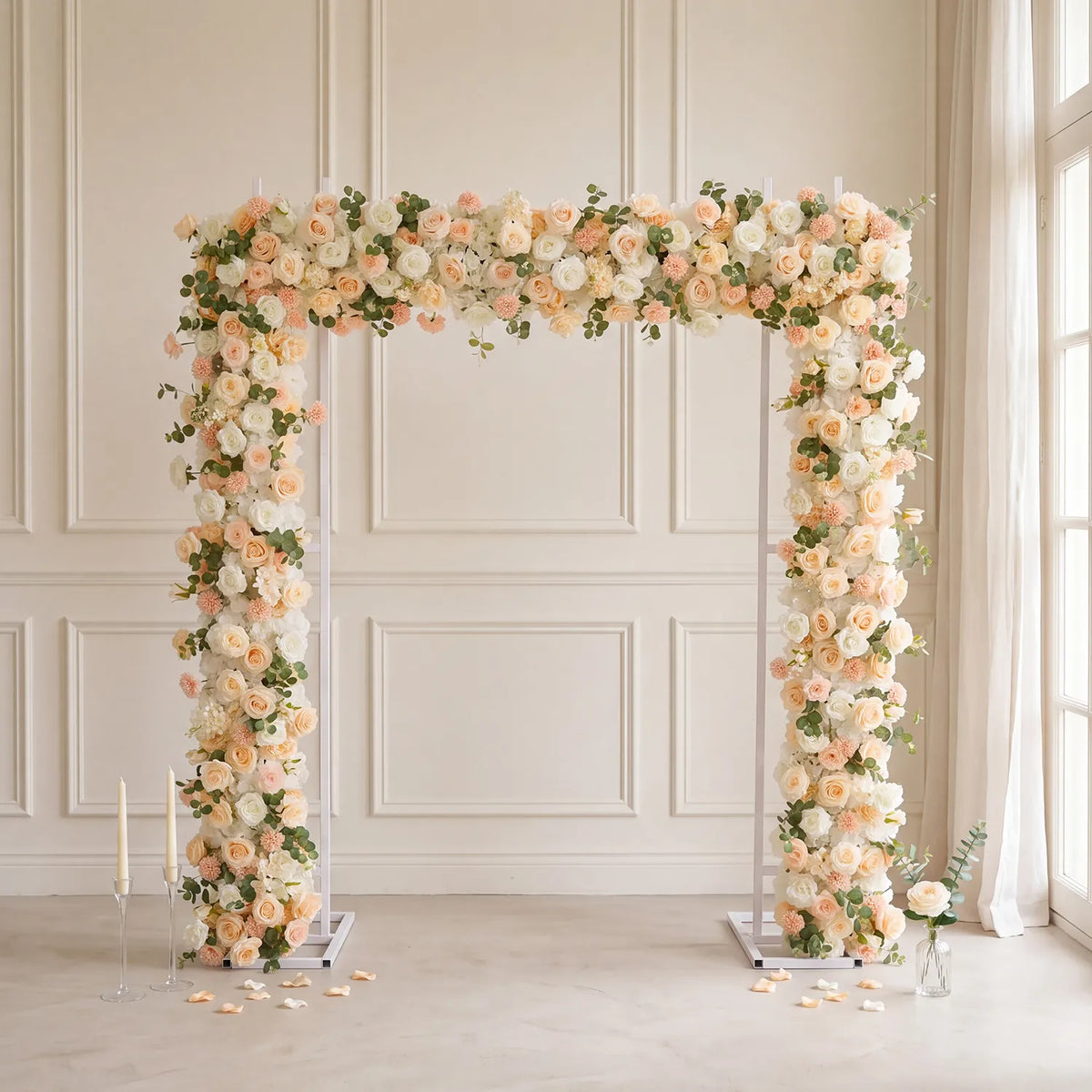 Uflower Champagne Rose Floral Square Arch Wedding Party Backdrop Decoration SET80173