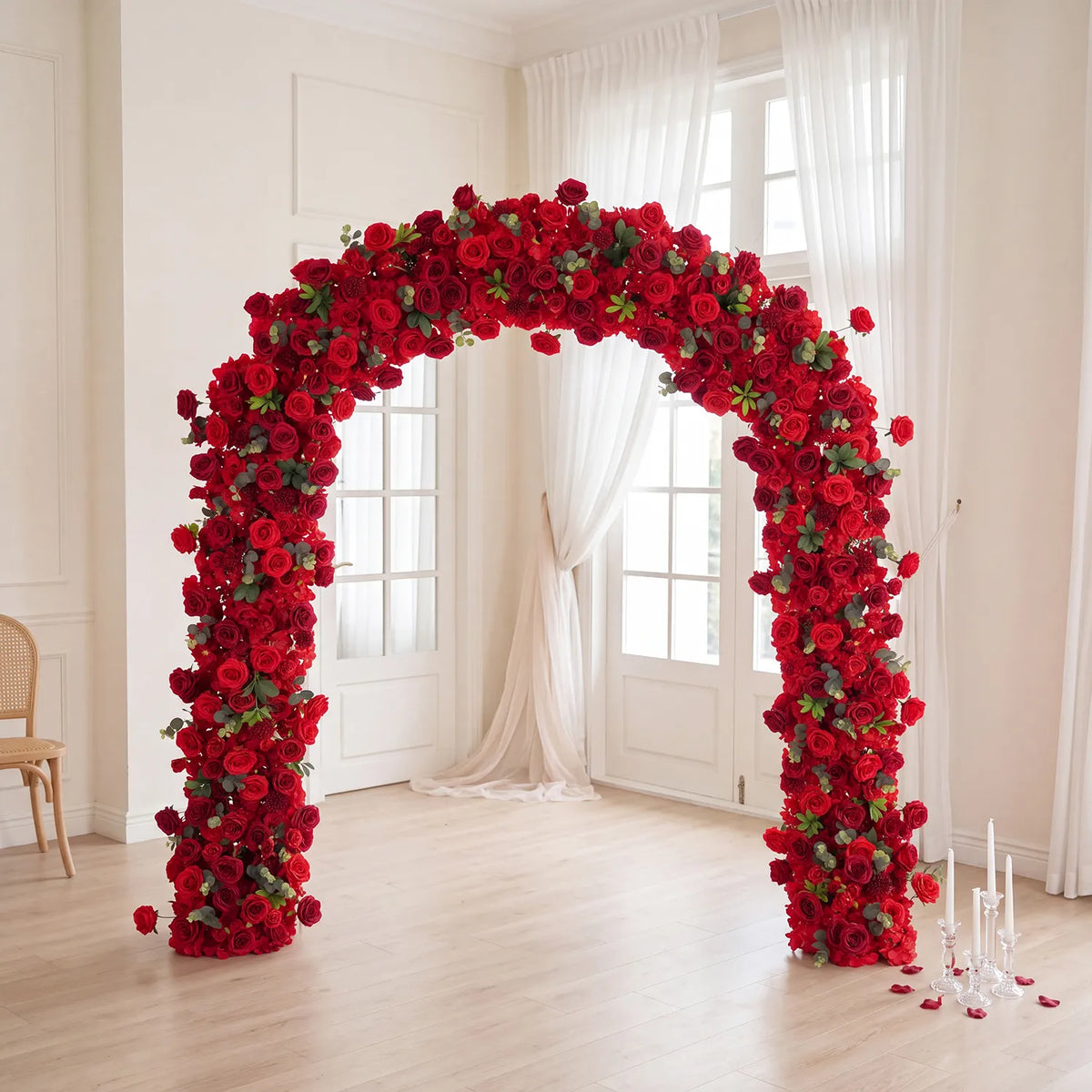 Uflower Red Rose Greenery Floral Door Arch Wedding Party Backdrop Decoration SET80174
