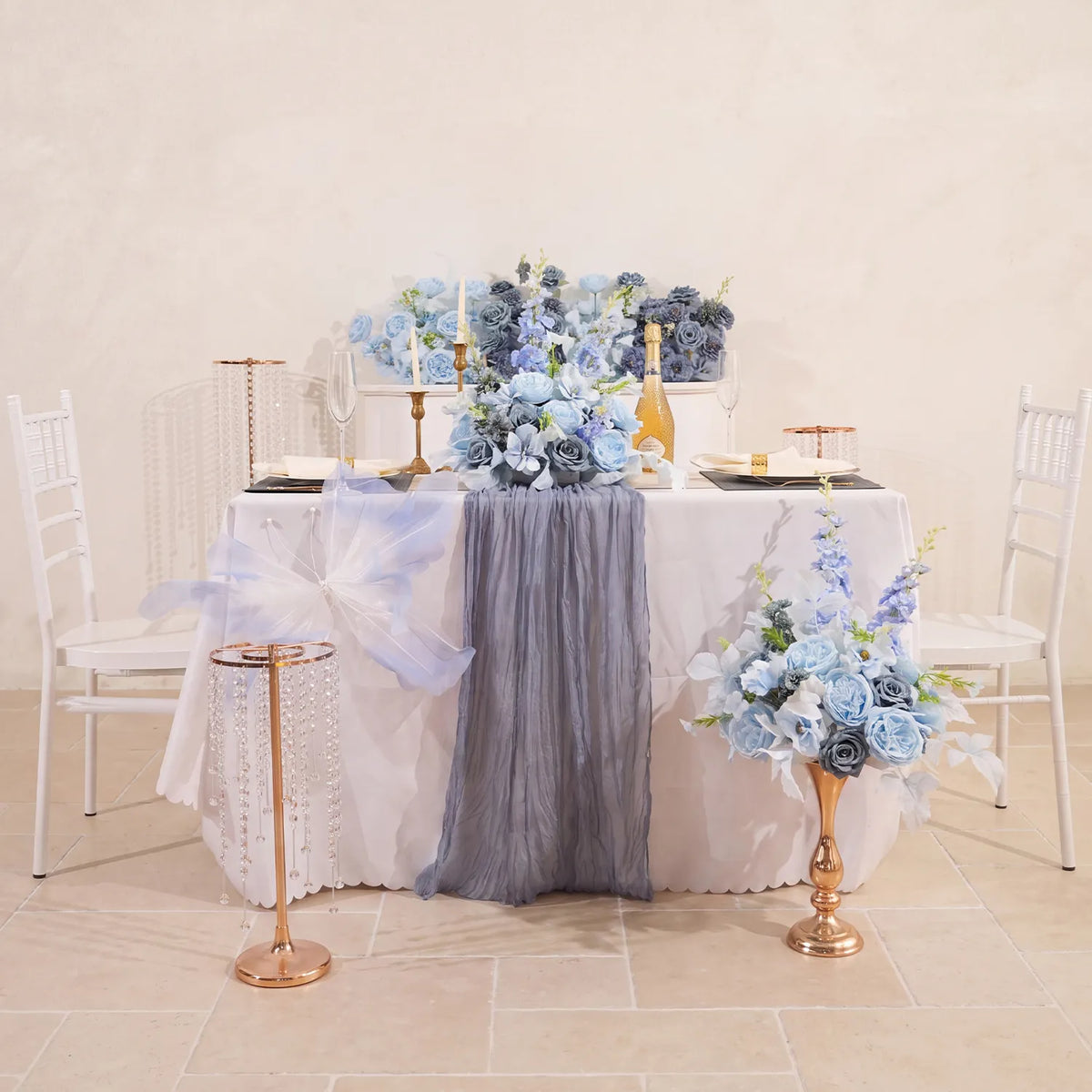 Uflower Smog-Blue Flower Row Decor KT Board Wedding Arrangement Props SET80178