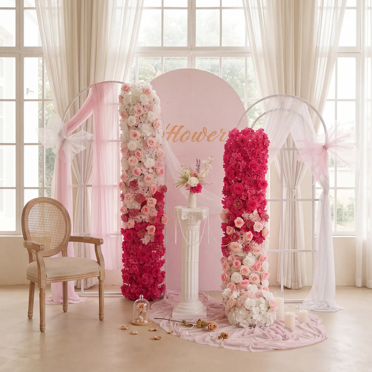 Uflower Gradient Pink Flower Row Wedding Party Backdrop Decor SET80179
