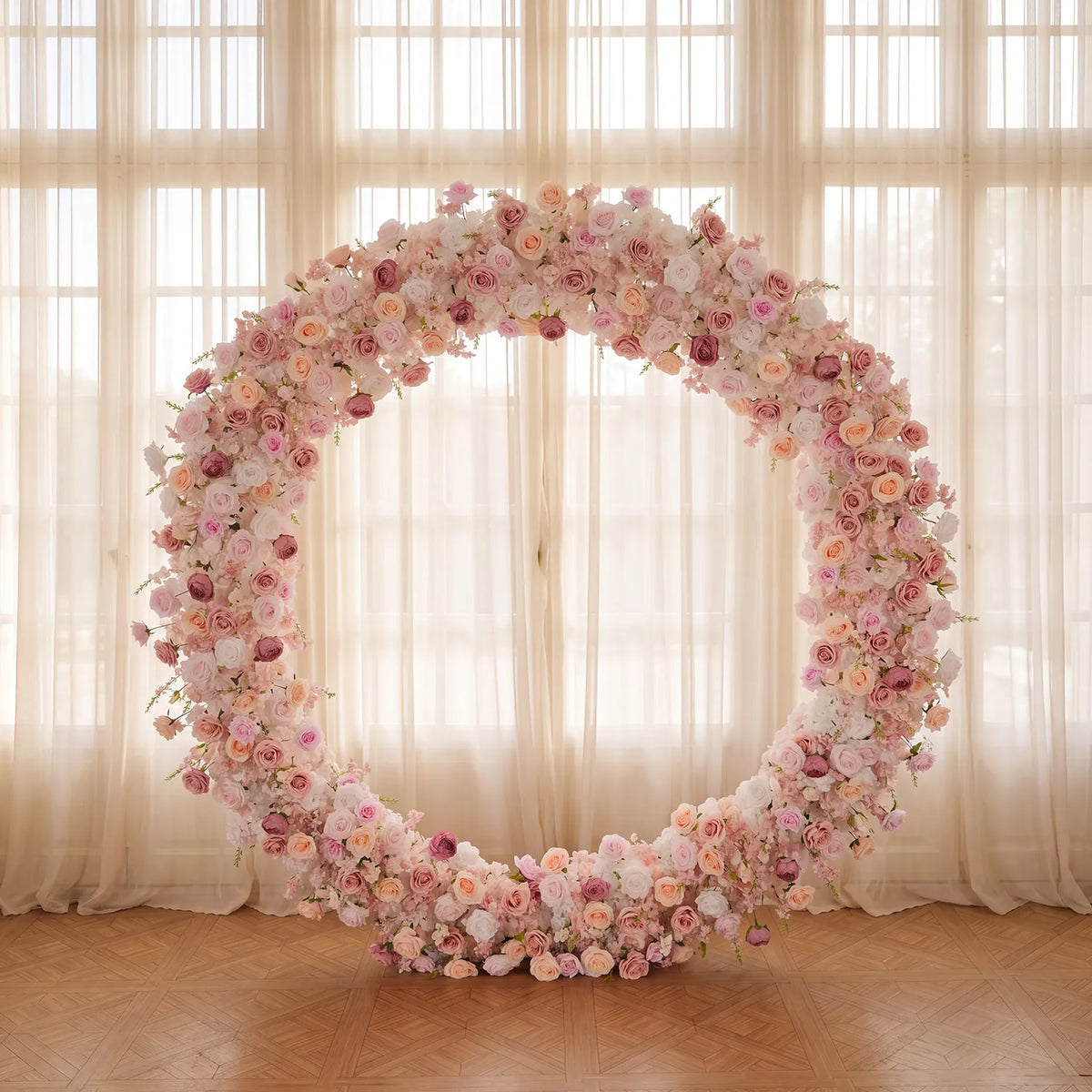 Uflower Pink White Rose Flower Arrangement Table Runner Wedding Round Arch SET80184