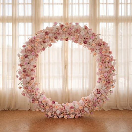 Uflower Pink White Rose Flower Arrangement Table Runner Wedding Round Arch SET80184
