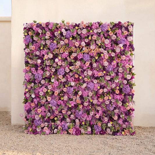 Uflower Mur de fleurs 3D Hortensia violet Fond floral Décoration de mariage Fête Demande en mariage SET80188