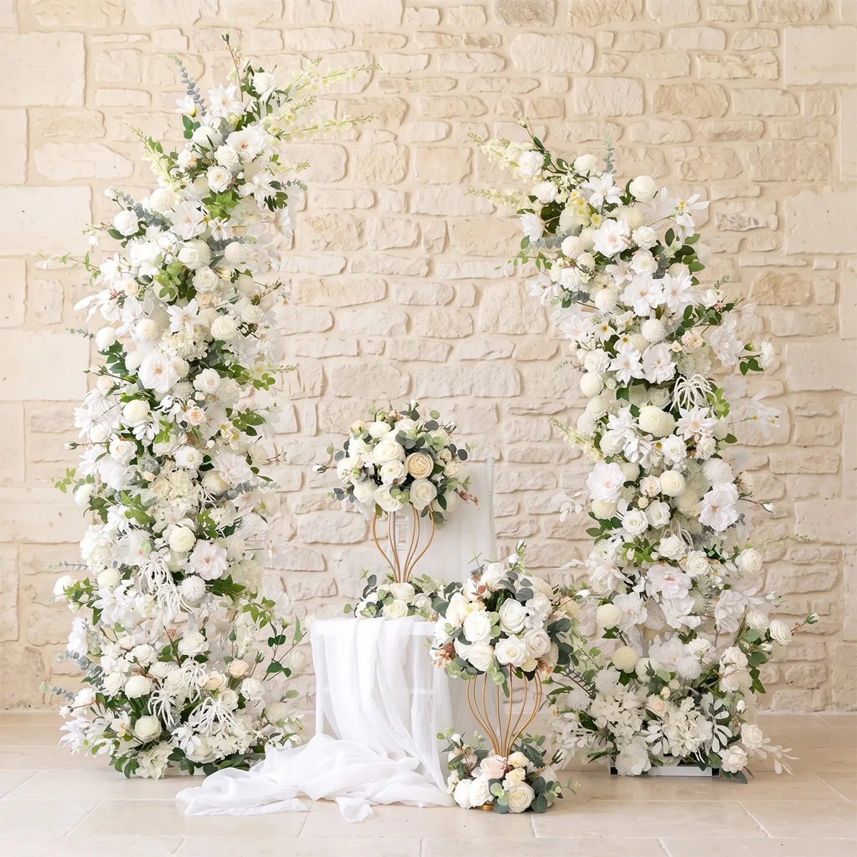 Uflower White Green Floral Arrangement Horn Arch Wedding Backdrop Props SET80189
