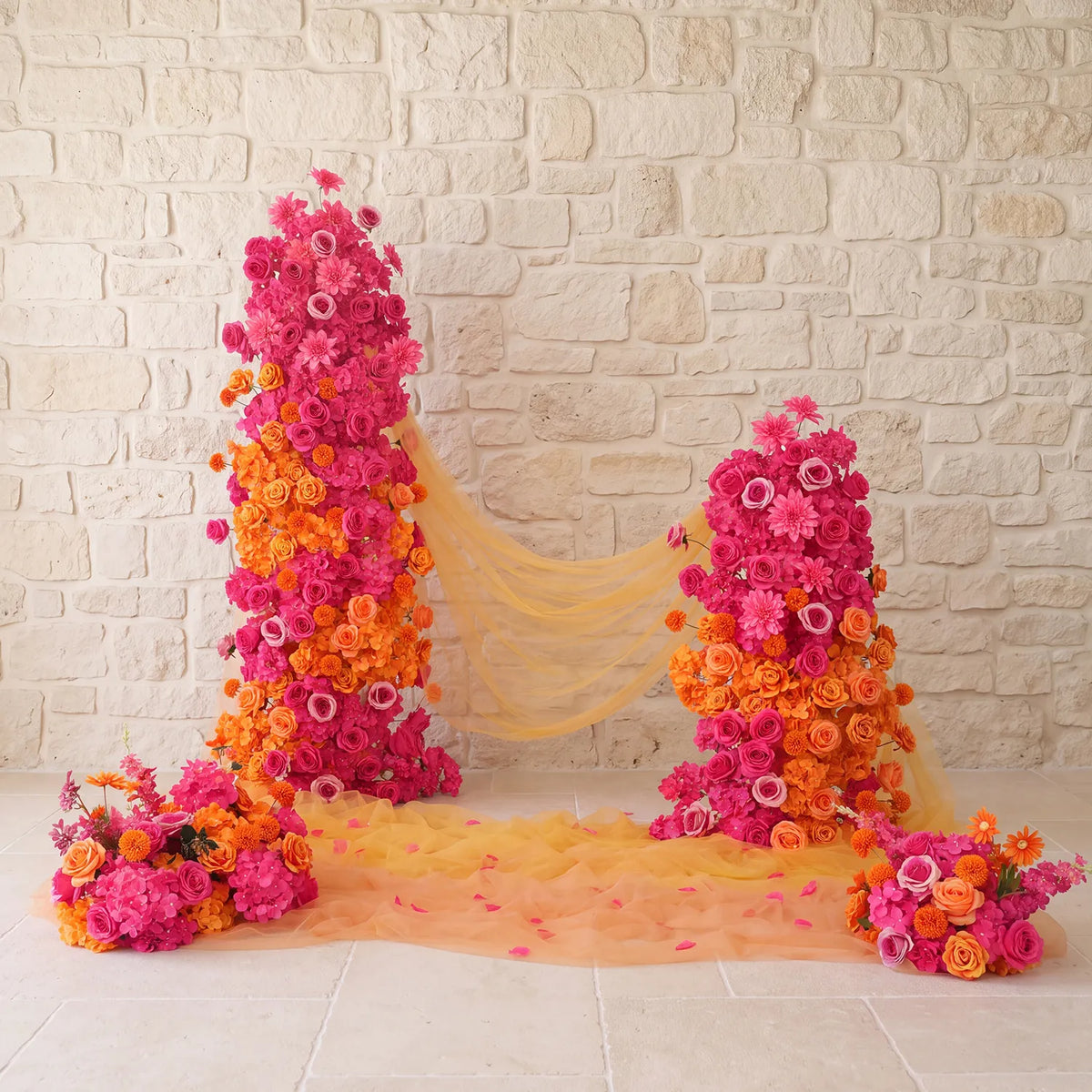 Uflower Rose Red Orange Flower Wedding Backdrop Arch Floral Arrangement SET80202
