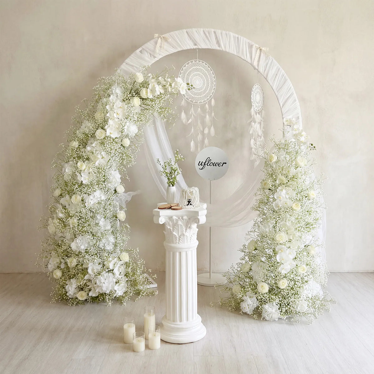 Uflower White Baby's Breath Horn Arch Wedding Party Backdrop Decor SET80211