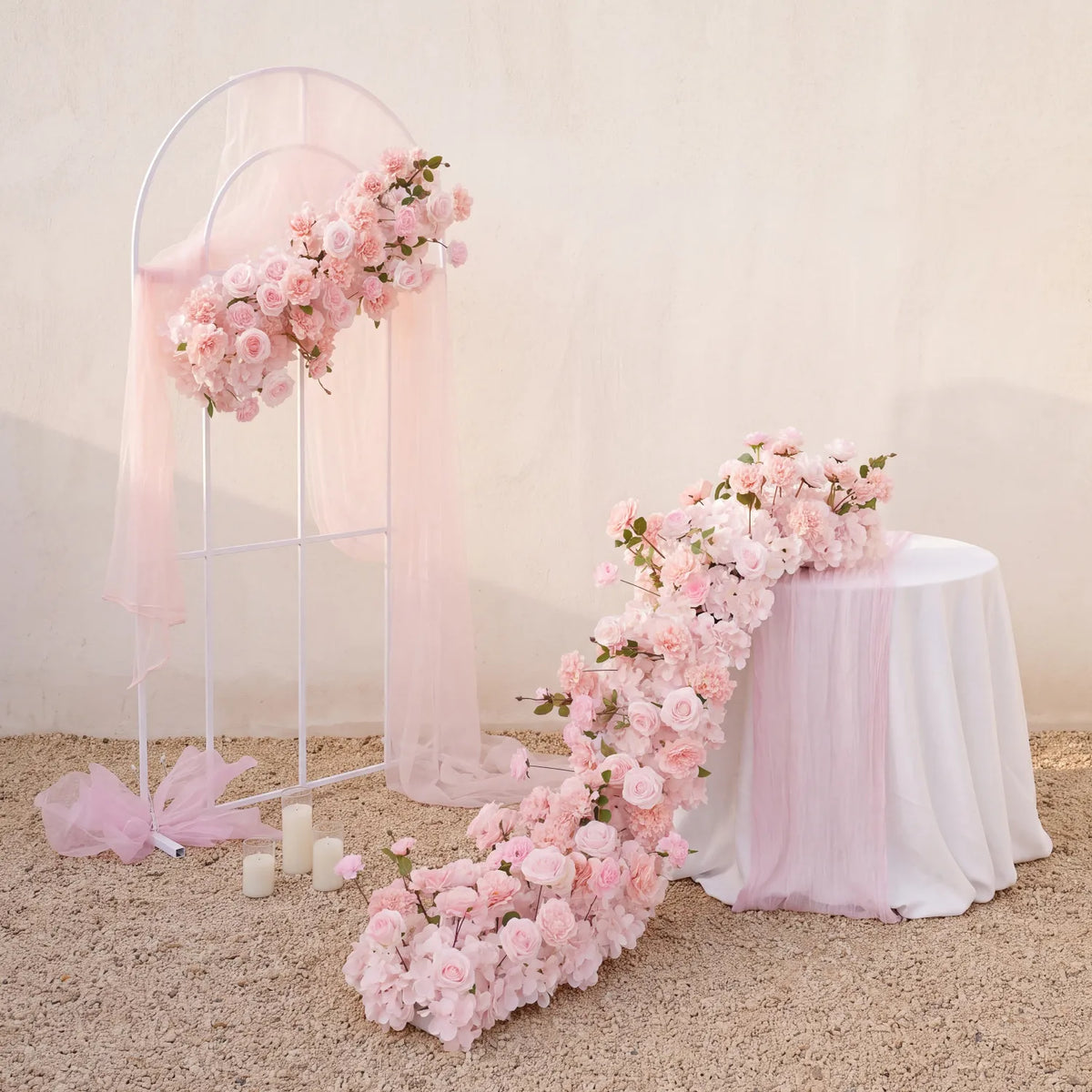 Uflower Pink Rose Table Runner Sofa Floral Wedding Backdrop Decor SET80213