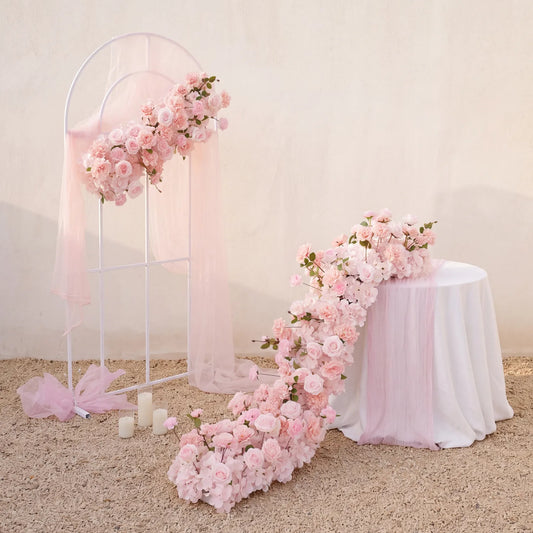 Uflower Pink Rose Table Runner Sofa Floral Wedding Backdrop Decor SET80213