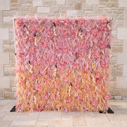 Uflower Flower Wall Champagne Pink Frost Floral Backdrop Wedding Party Proposal Decor SET80215