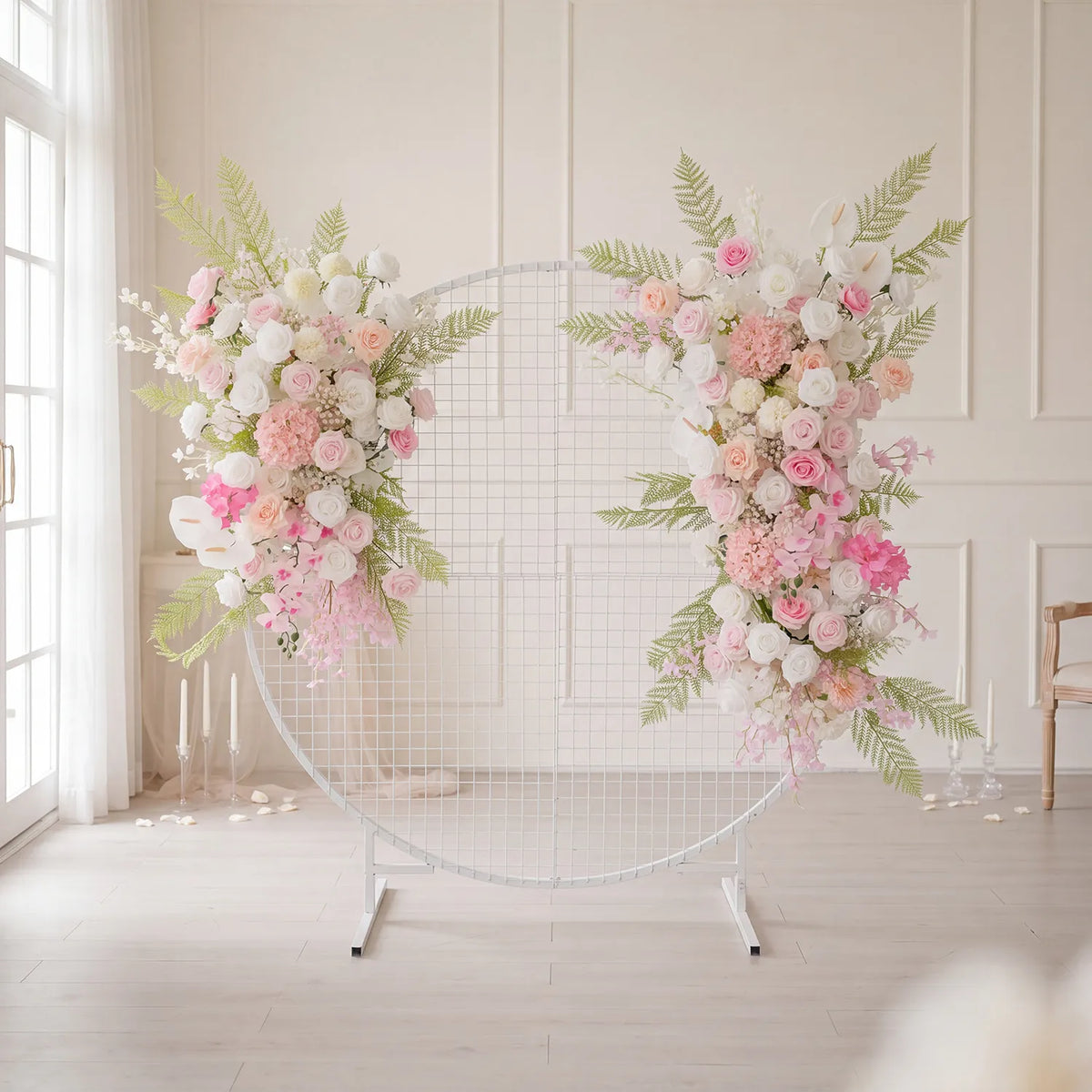 Uflower White Pink Floral Arrangement Wedding Party Arch Backdrop Decor SET80216