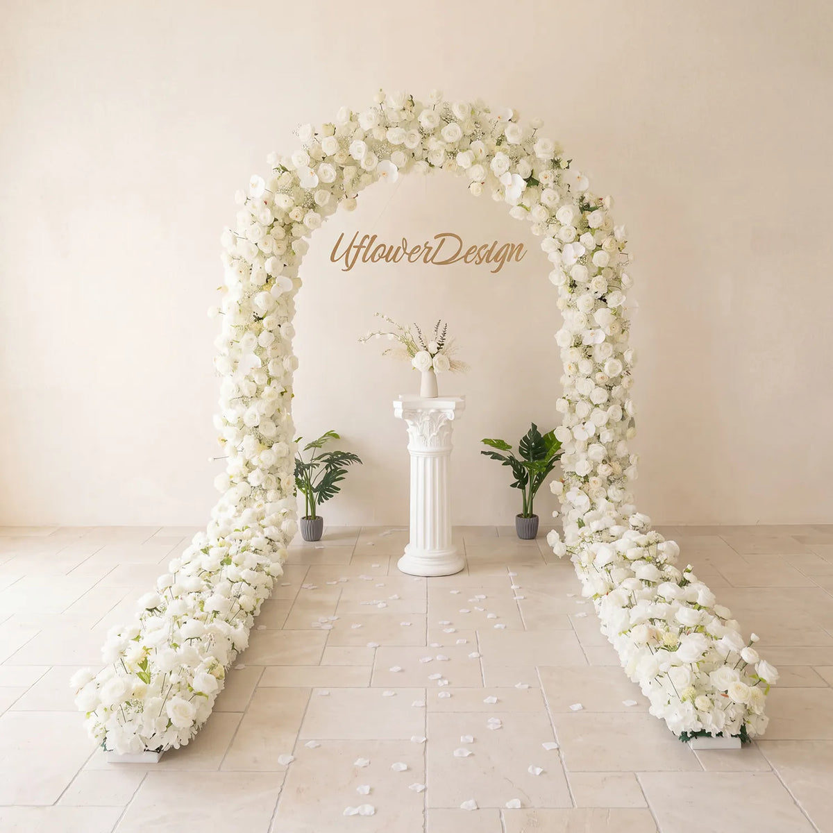 Uflower White Rose Floral Row Decor Wedding Backdrop Door Arch SET80218