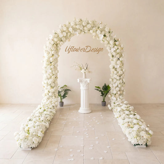 Uflower Rangée de Roses Blanches Décoration Florale Toile de Fond de Mariage Arche de Porte ENSEMBLE80218