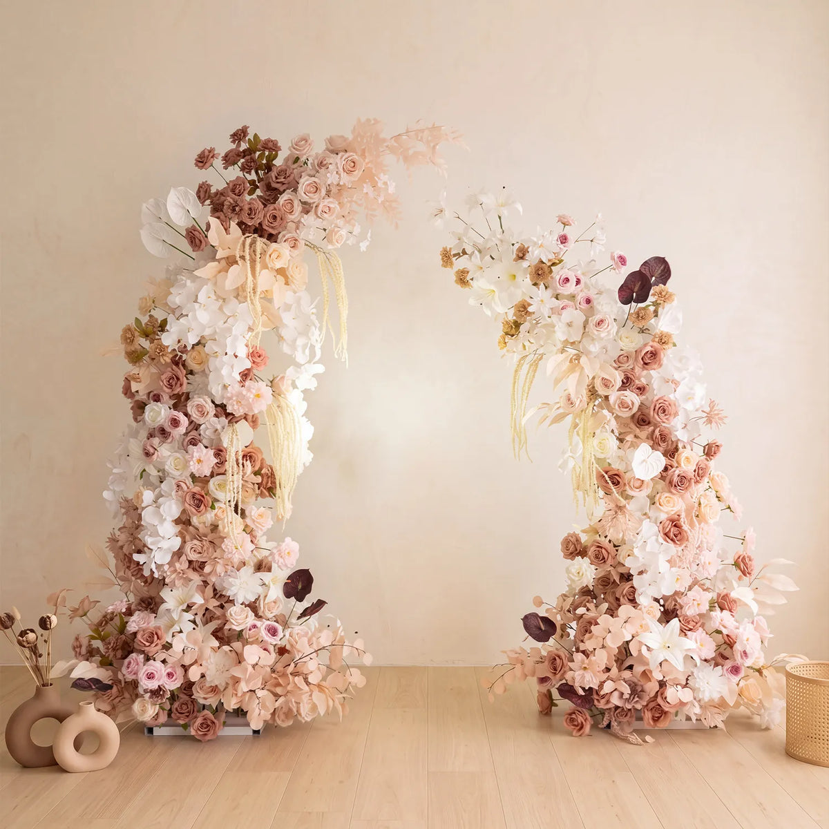 Uflower Brown Floral Arrangement Horn Arch Wedding Backdrop Props SET80222-01