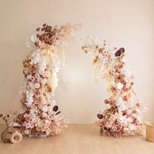 Uflower Arche de mariage en corne à arrangement floral marron avec accessoires de toile de fond SET80222-01